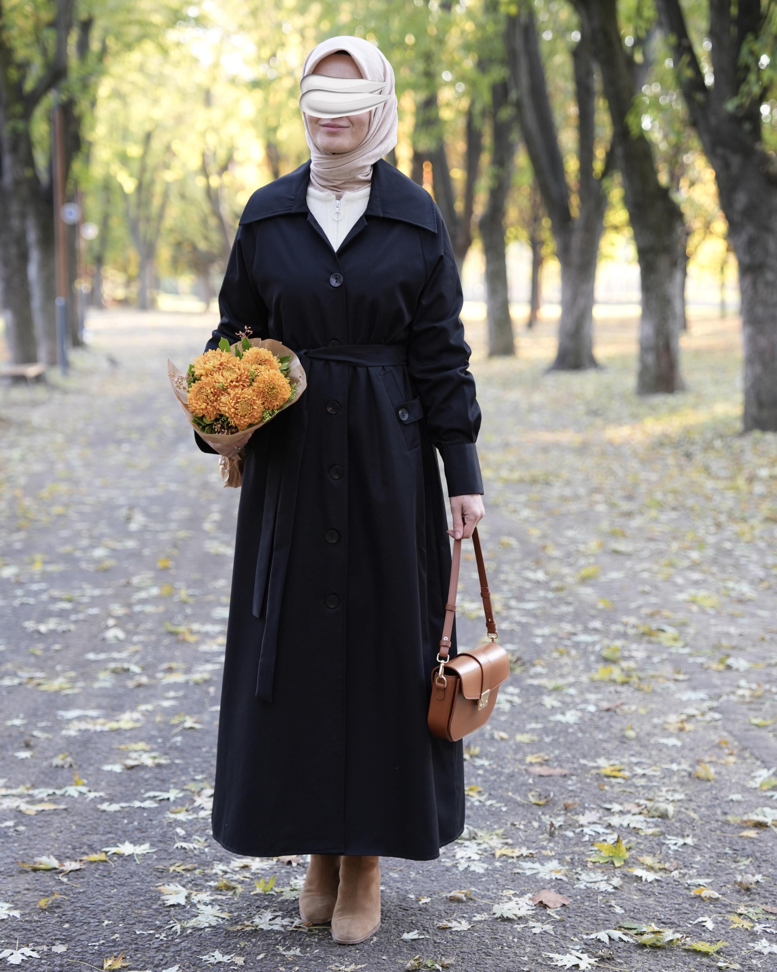 A Pileli Trençkot SİYAH