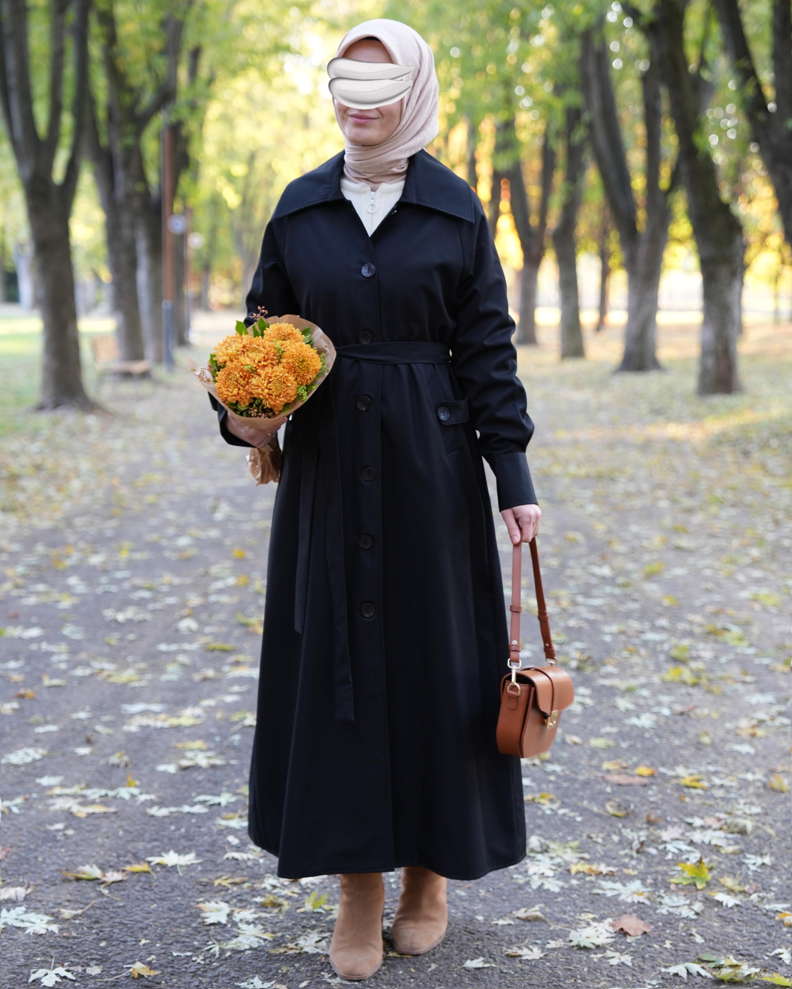 A Pileli Trençkot SİYAH