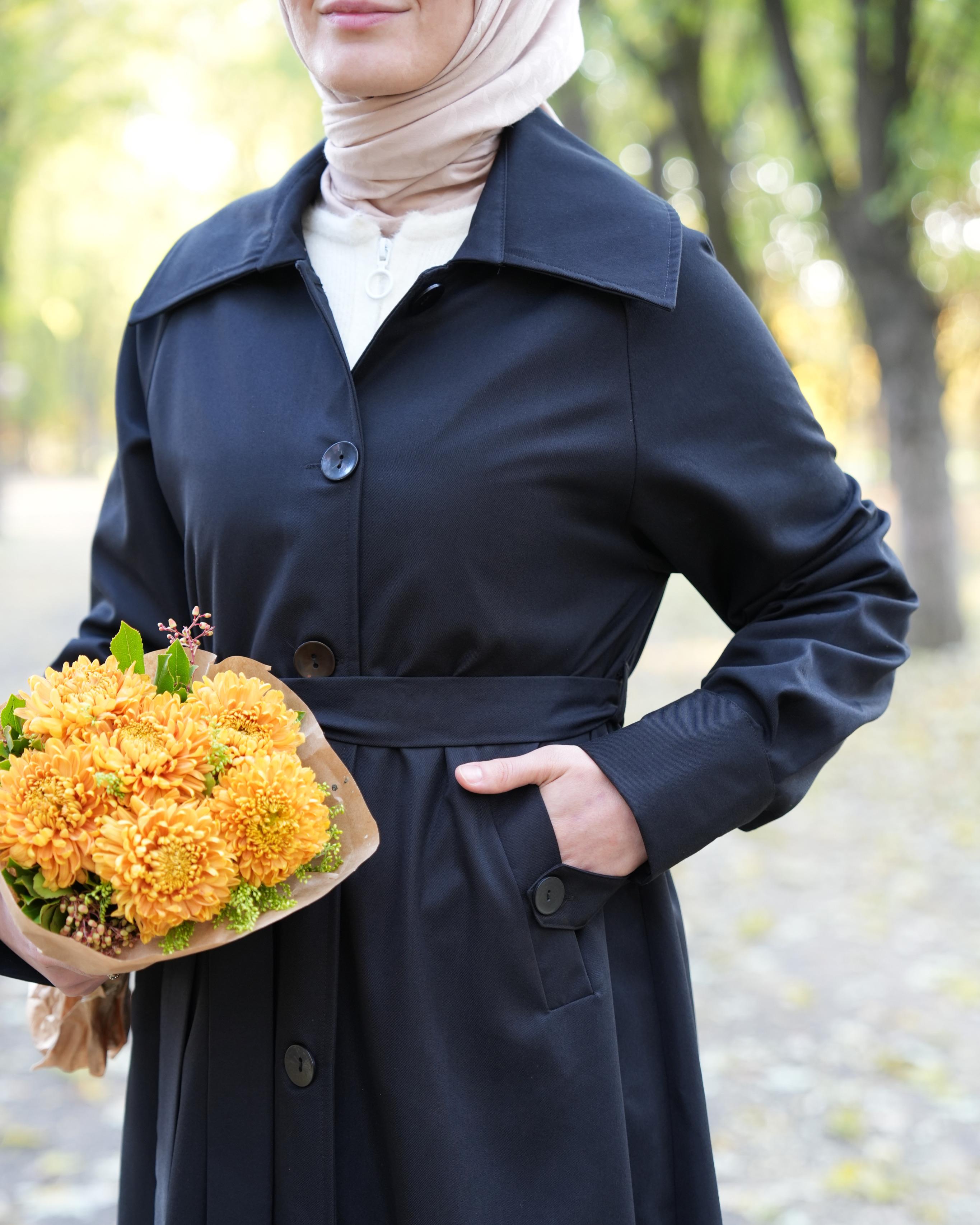 A Pileli Trençkot SİYAH