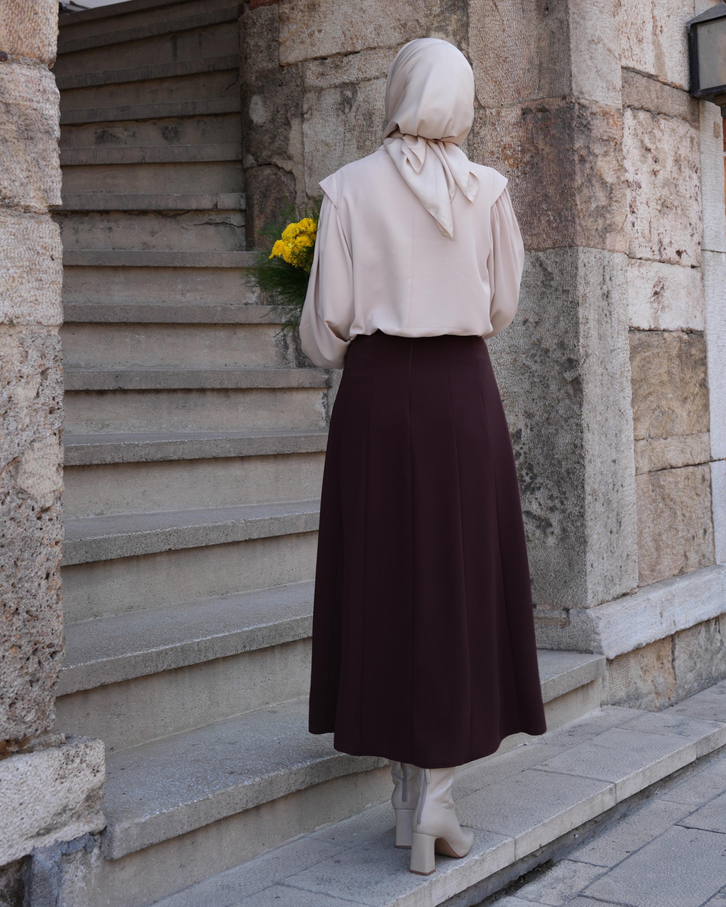 Bağcıklı Etek Kahverengi