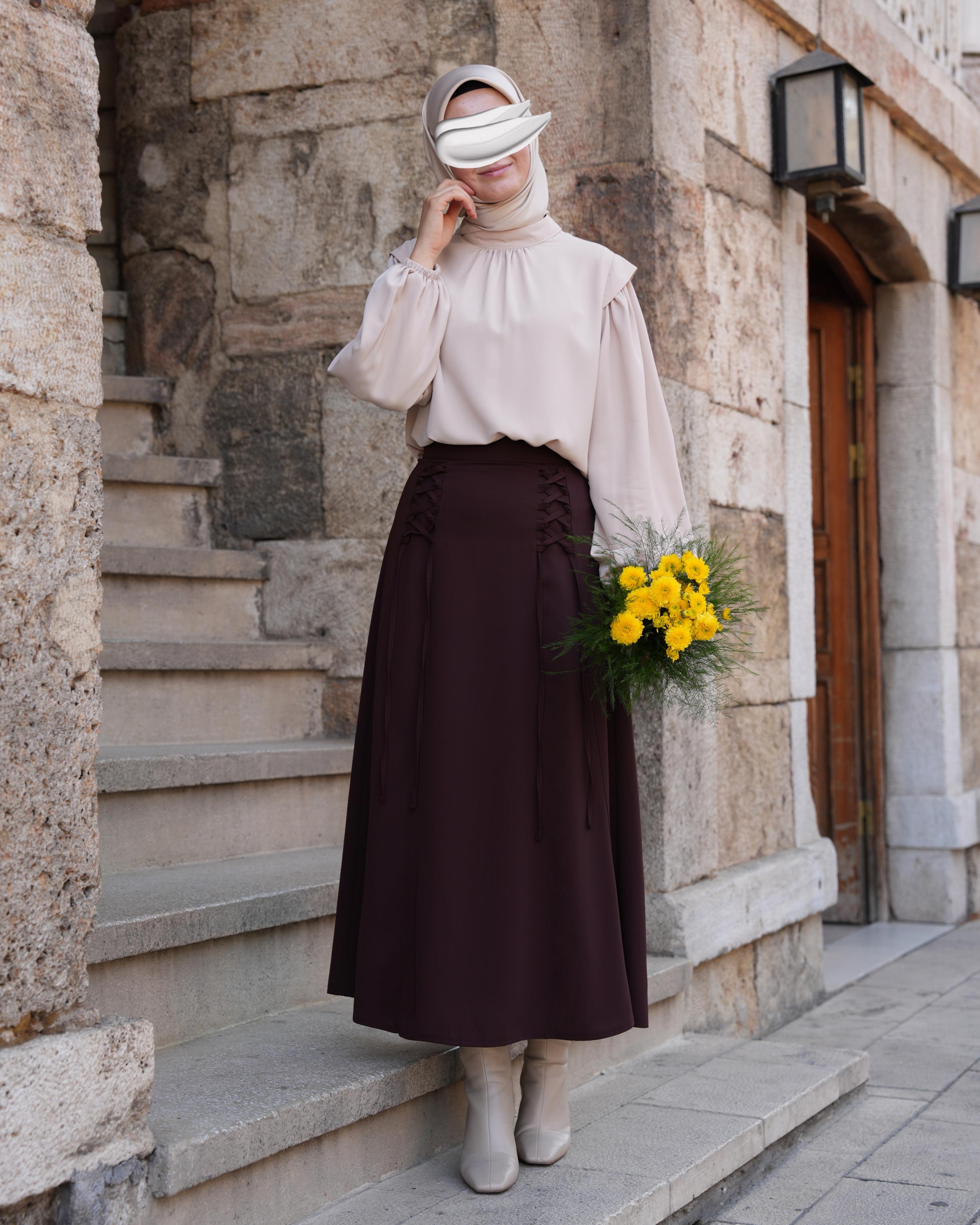 Bağcıklı Etek Kahverengi