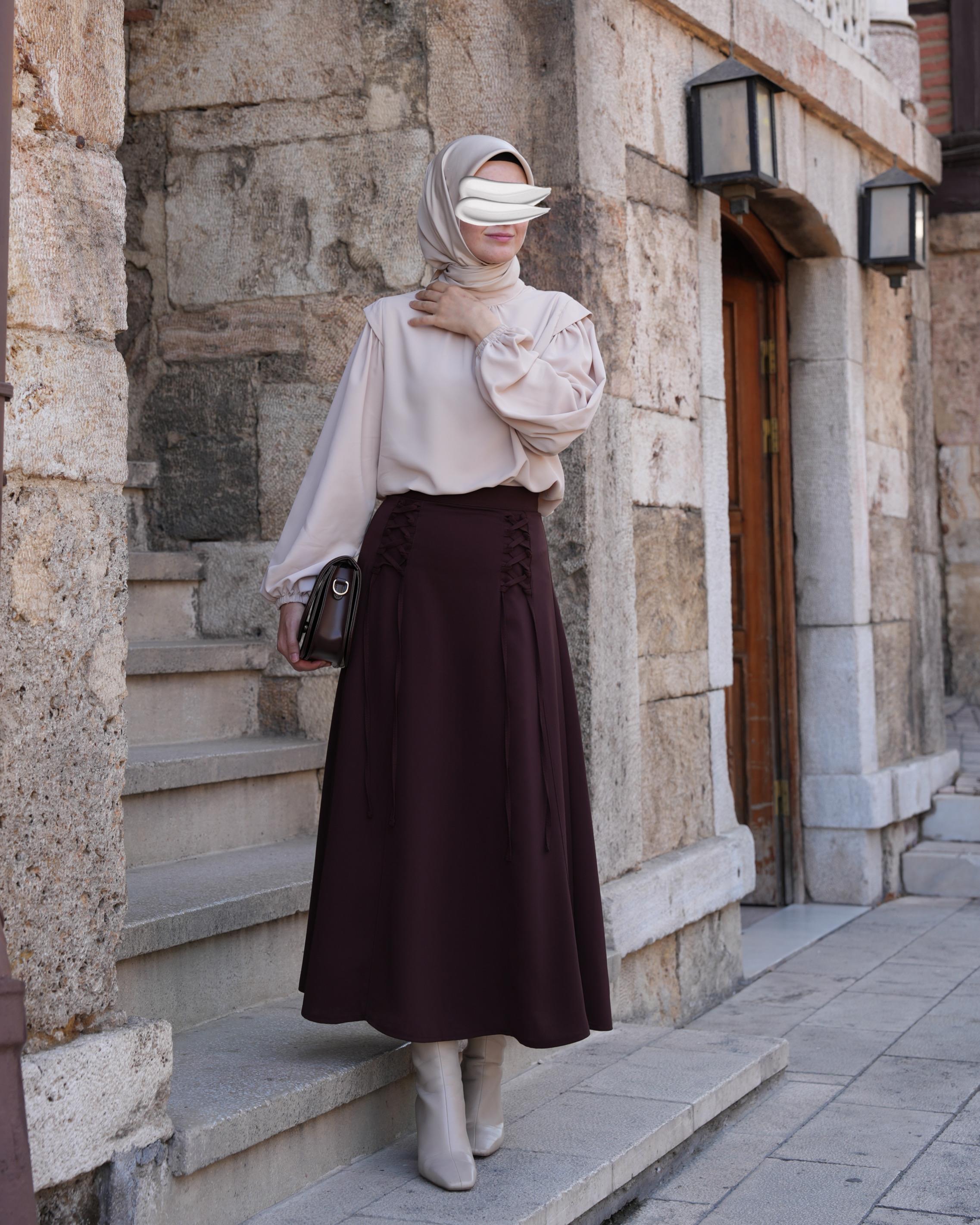 Bağcıklı Etek Kahverengi