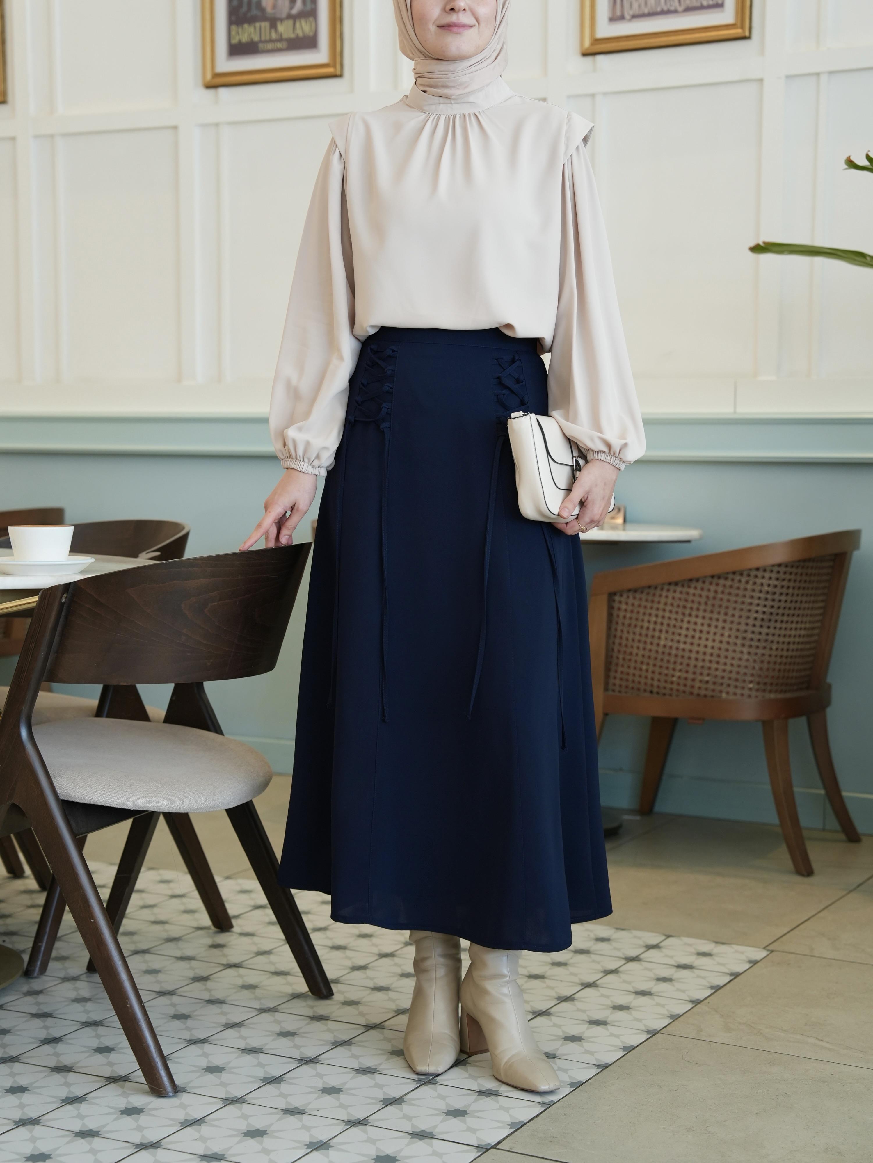 Bağcıklı Etek Lacivert