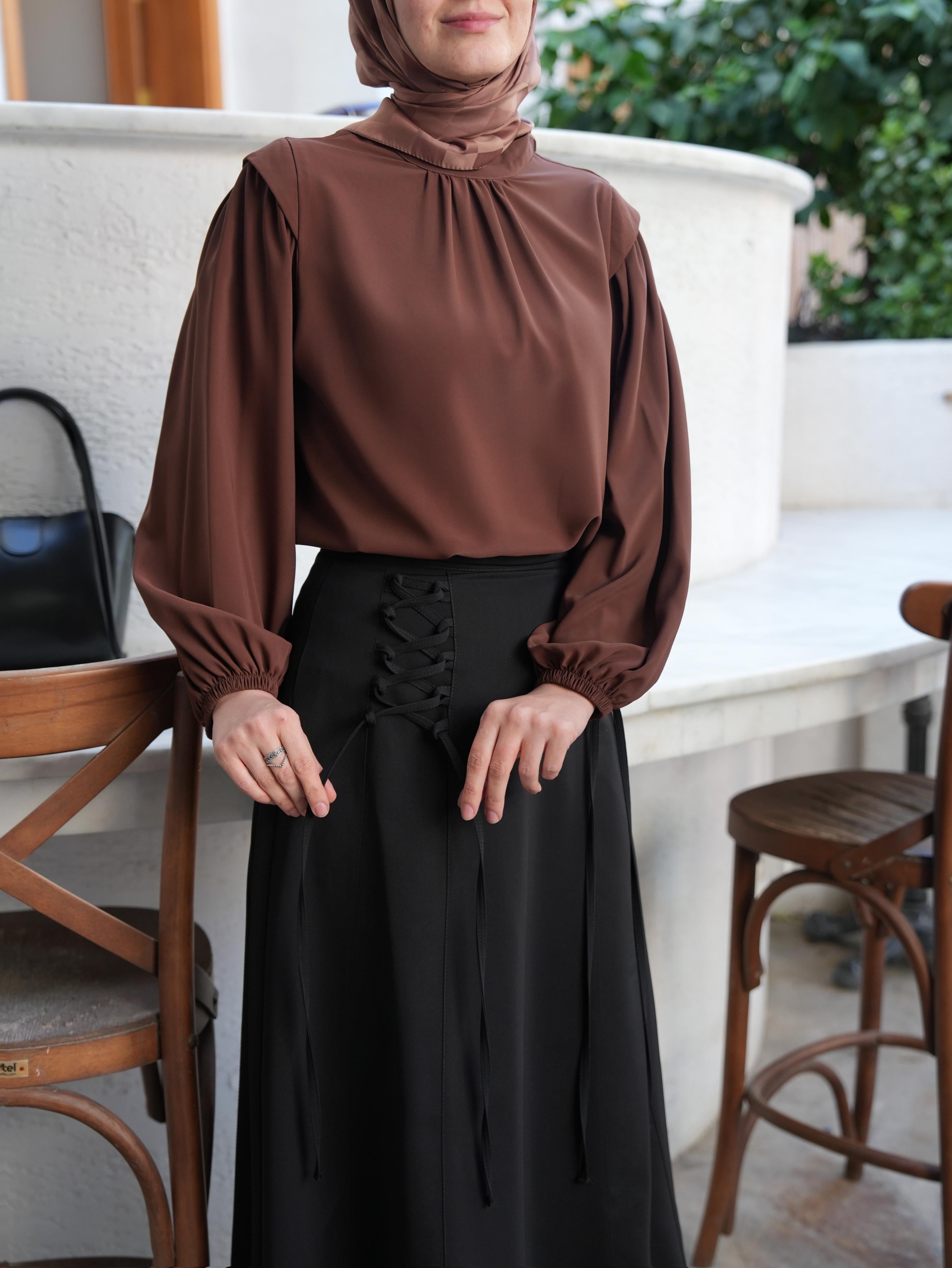 Bağcıklı Etek Siyah