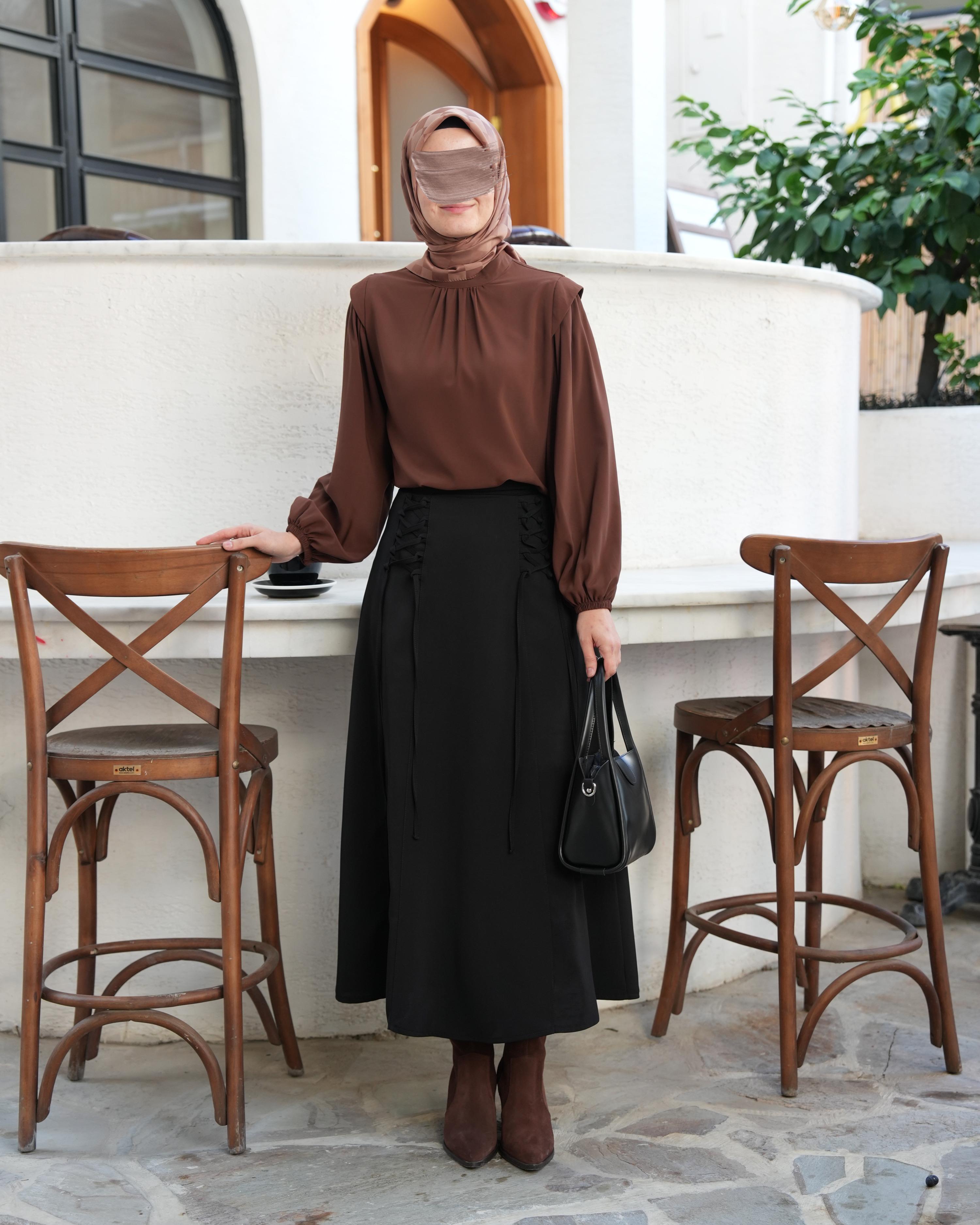 Bağcıklı Etek Siyah