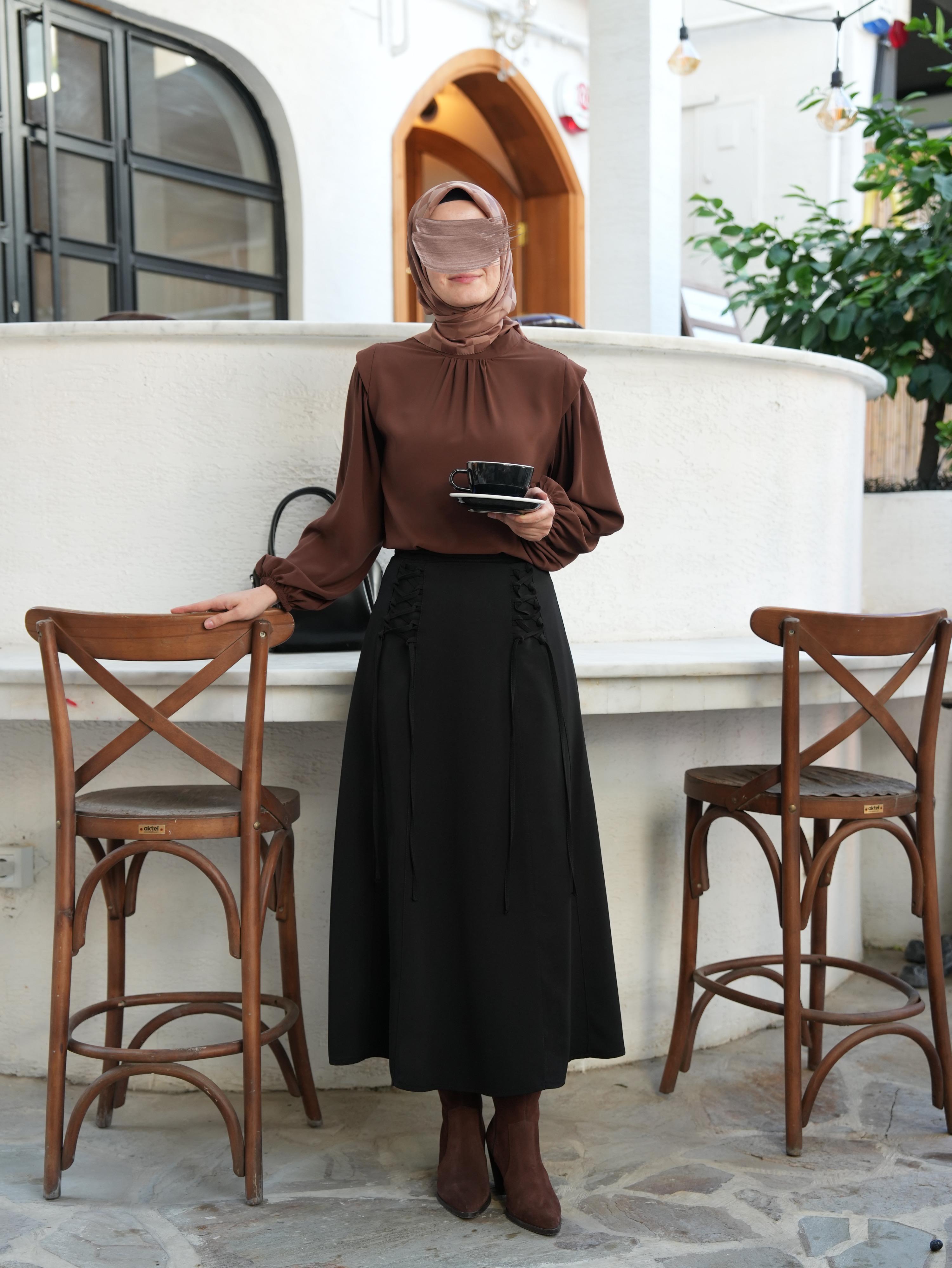 Bağcıklı Etek Siyah