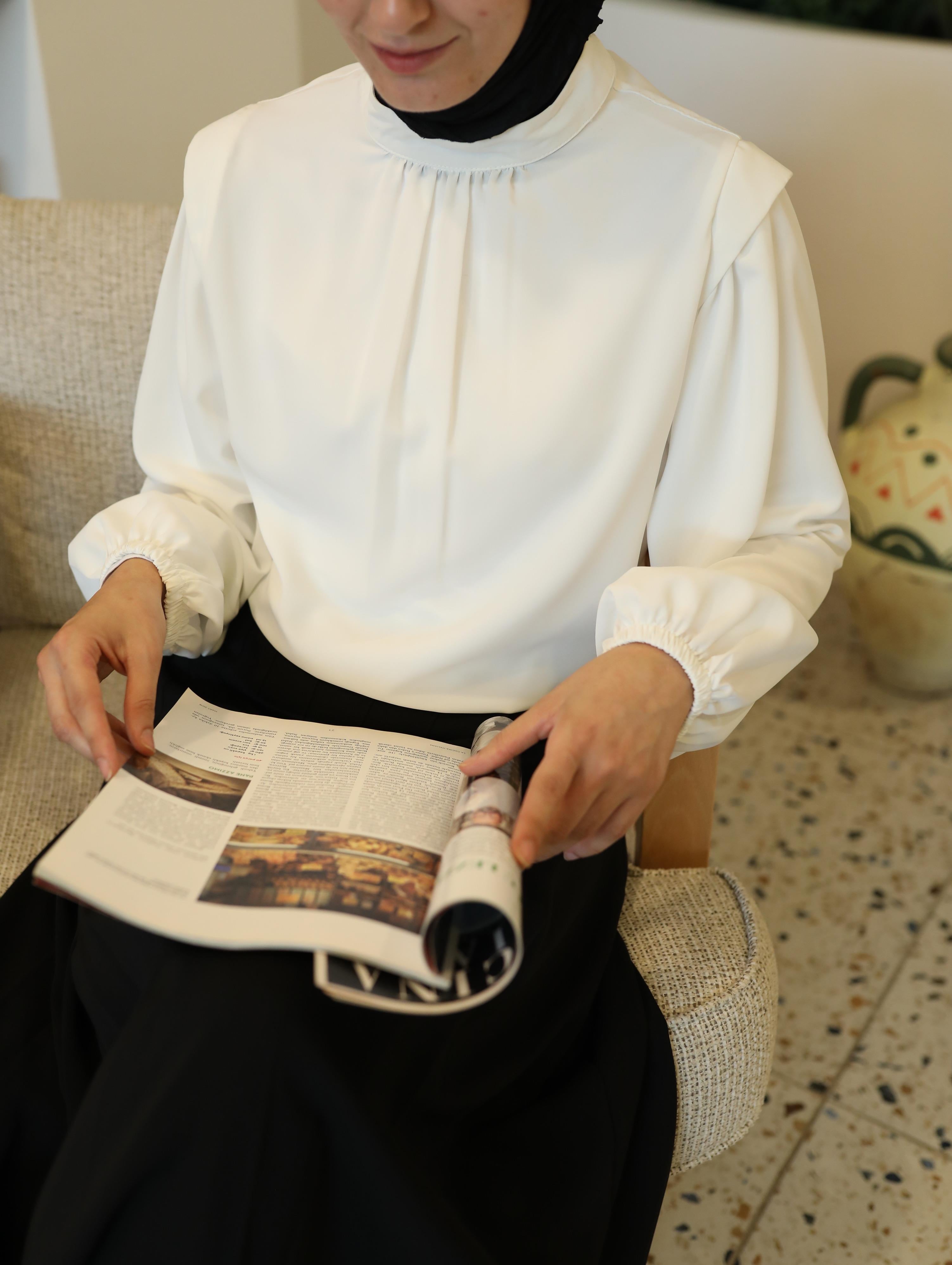 Büzgü Detaylı Gömlek BEYAZ