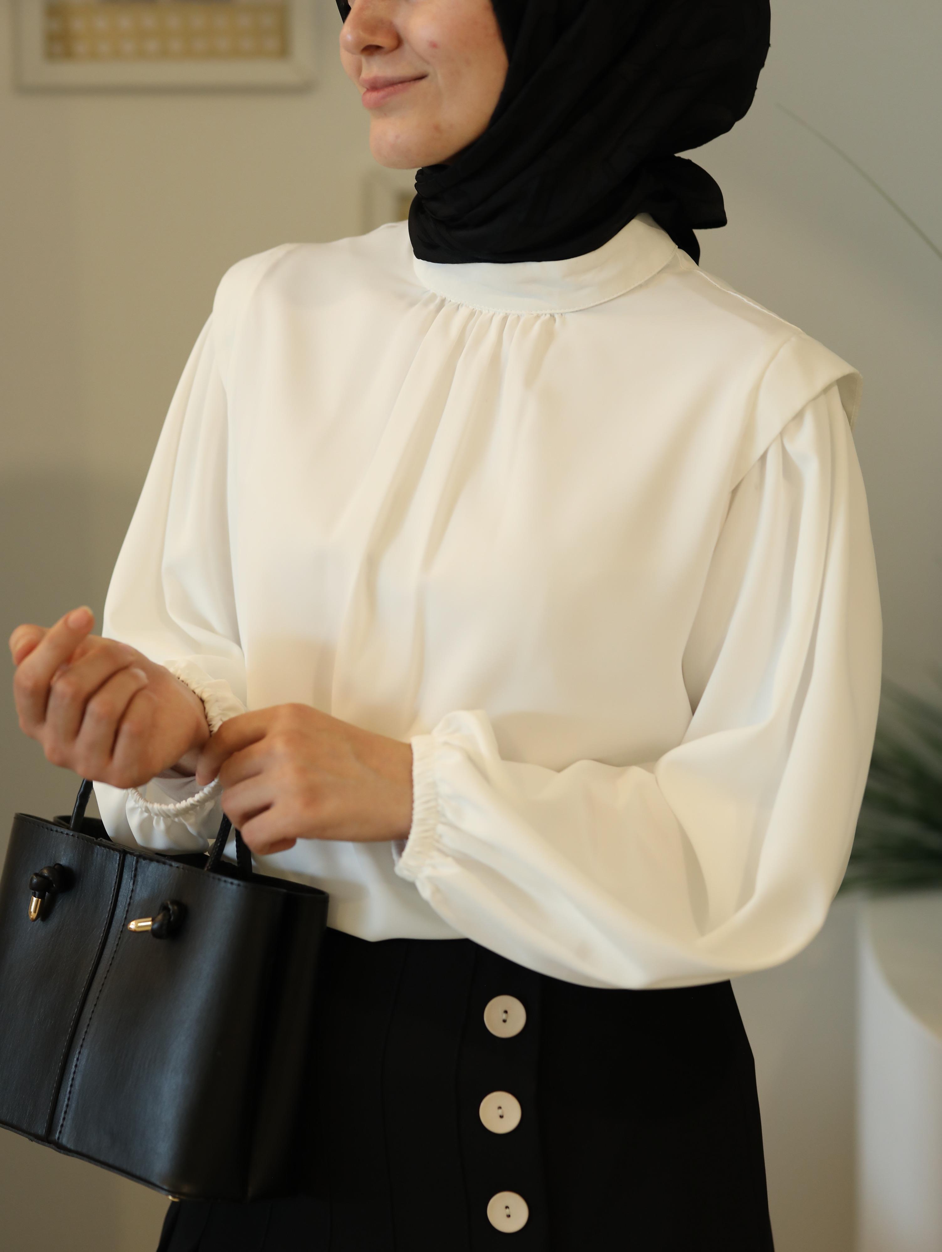 Büzgü Detaylı Gömlek BEYAZ