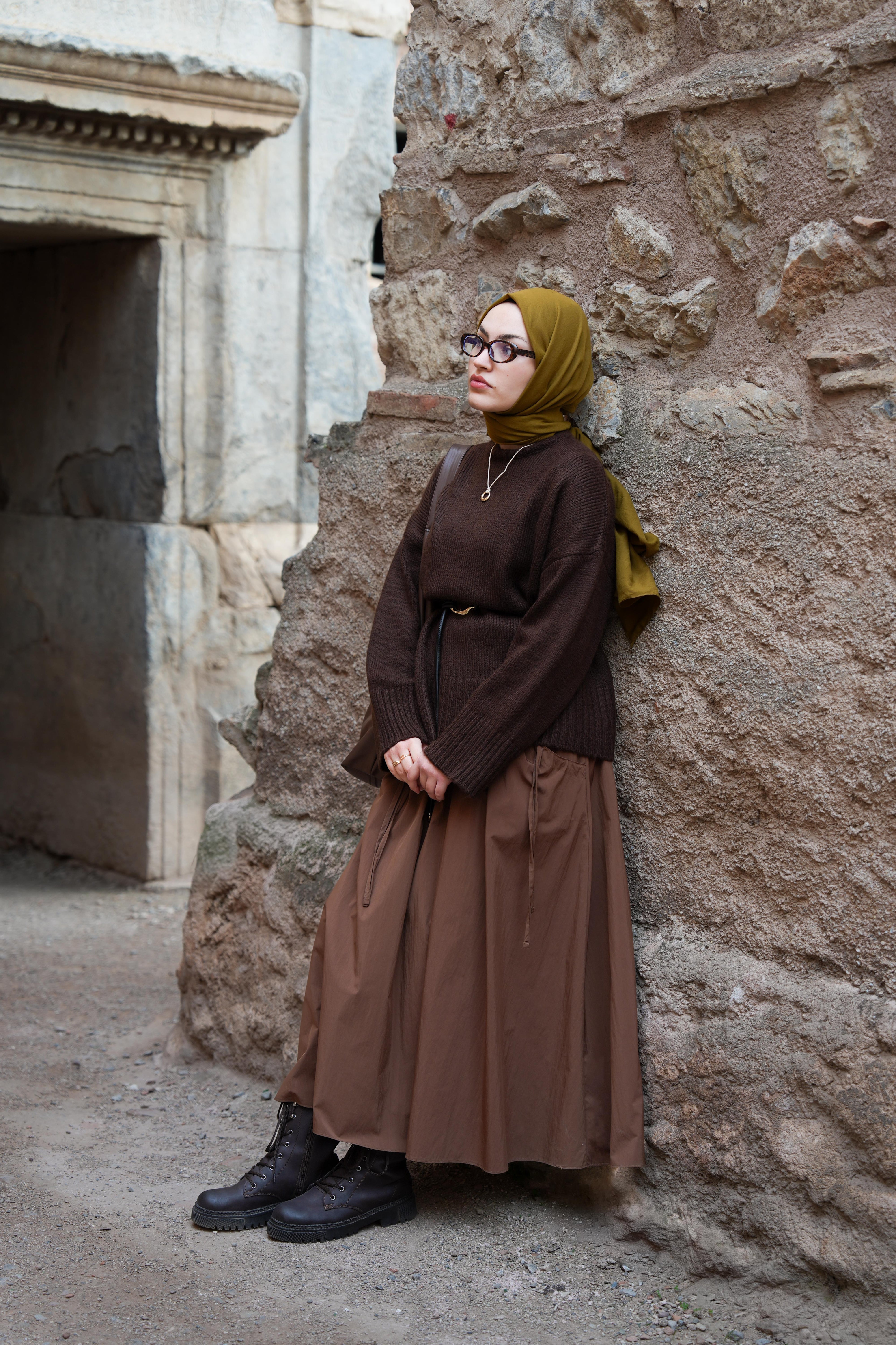 Cep Tünelli Paraşüt Etek Kahverengi