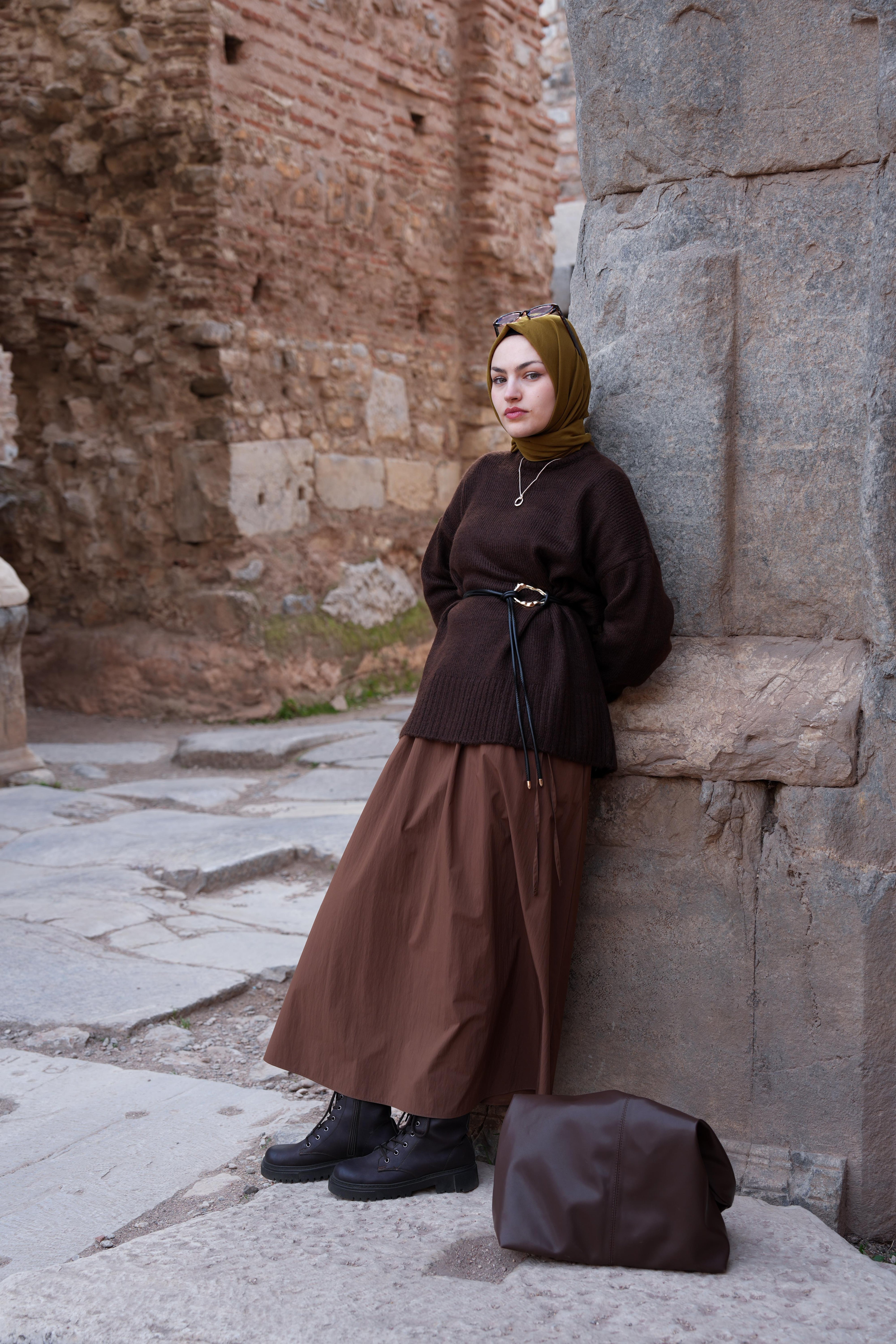 Cep Tünelli Paraşüt Etek Kahverengi