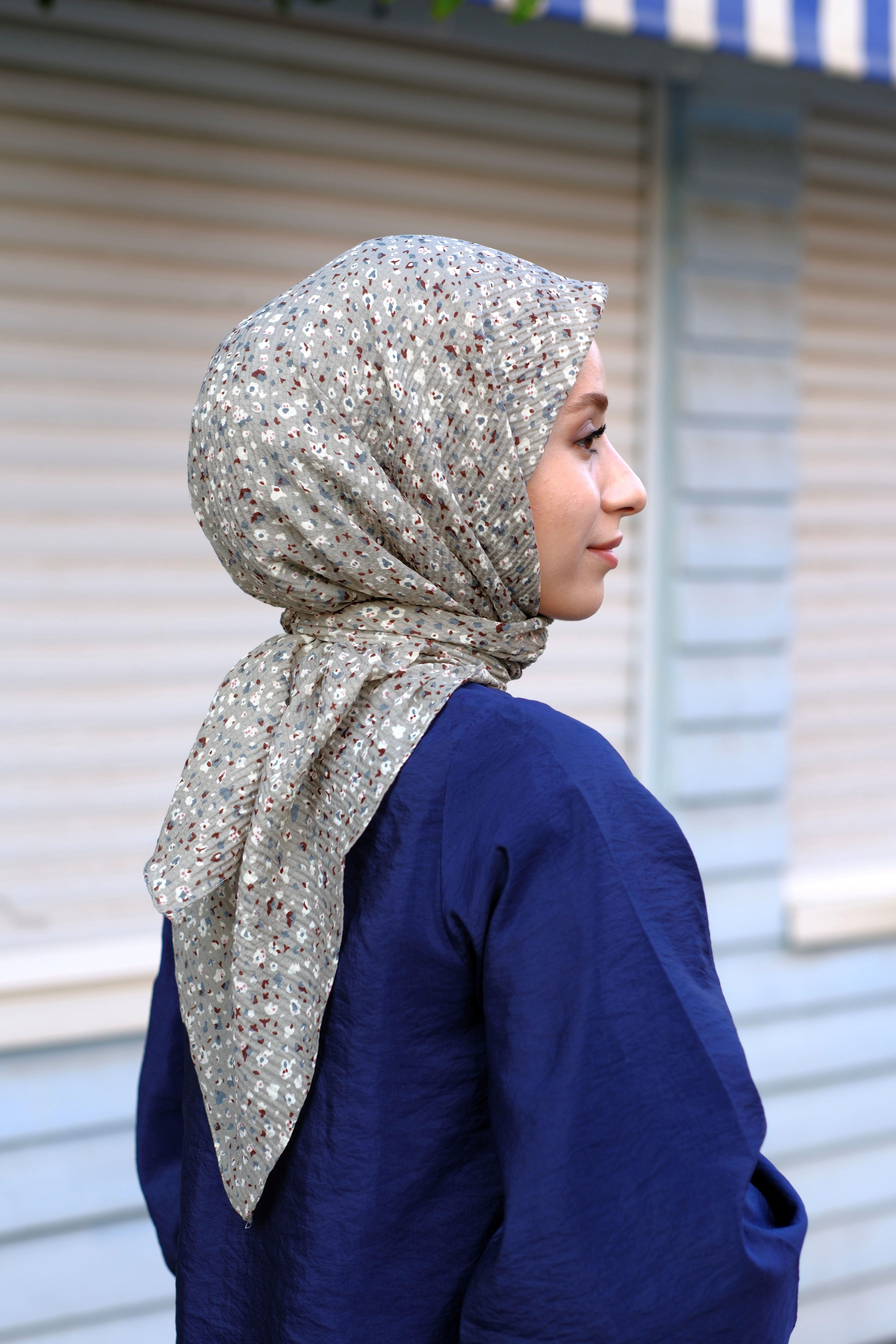 Çiçek Desenli Bürümcük Eşarp KÜF YEŞİLİ