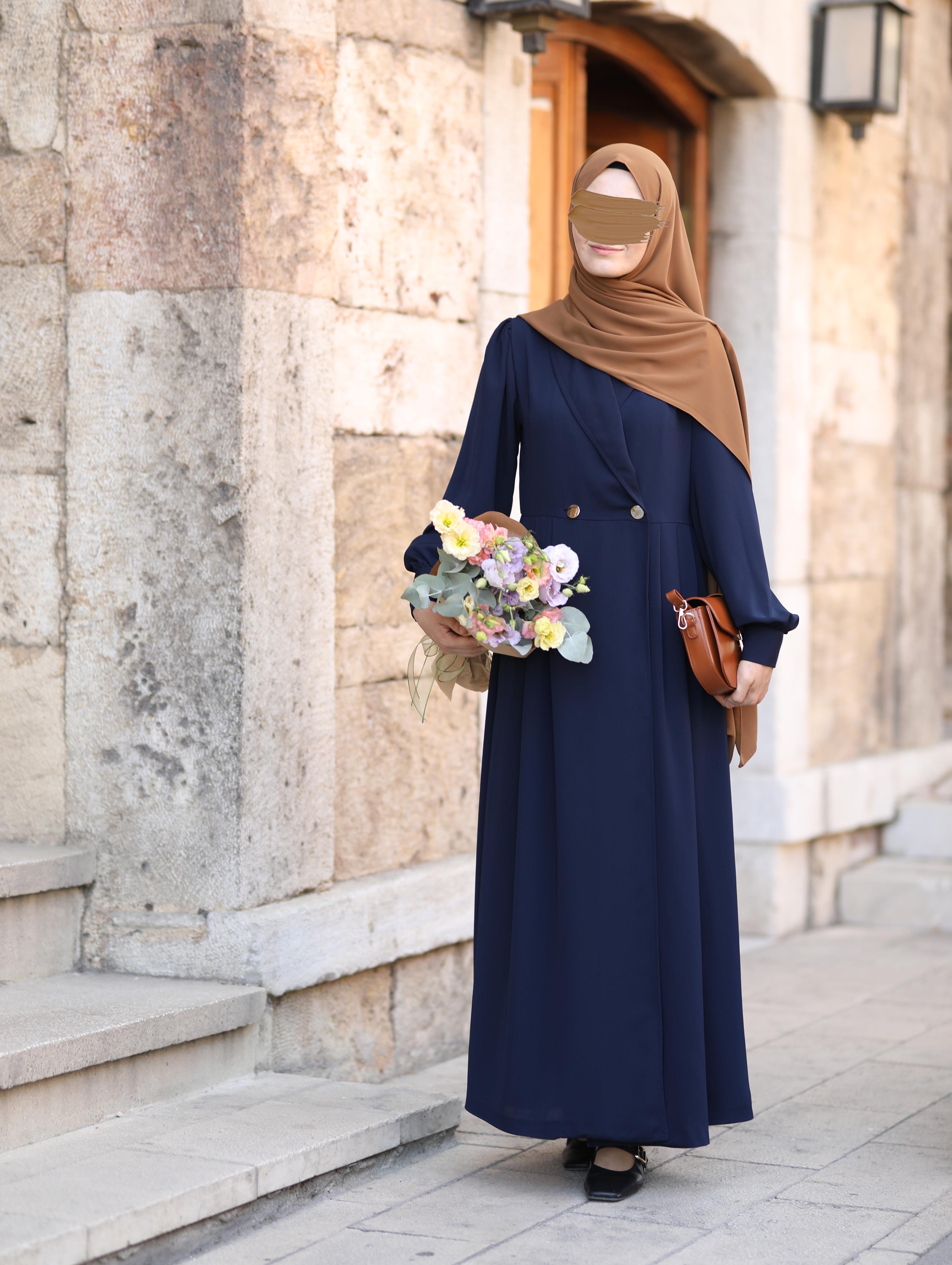 Çift Düğmeli Trenç Lacivert