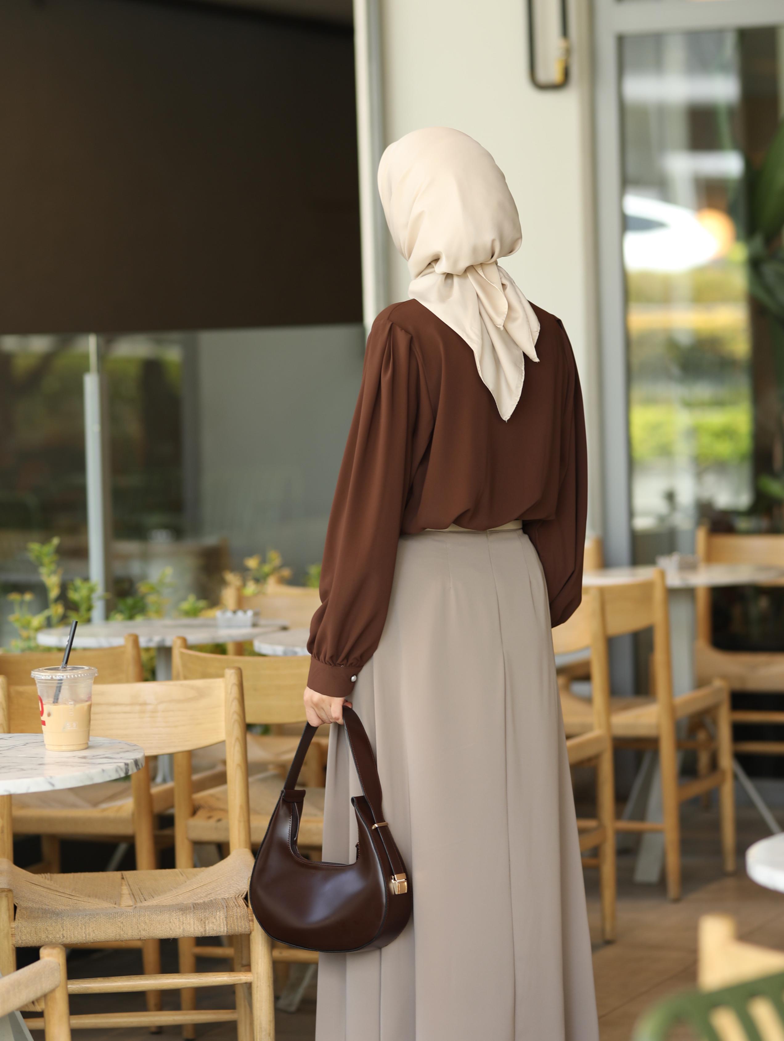 Çift Pileli A Kesim Etek Vizon