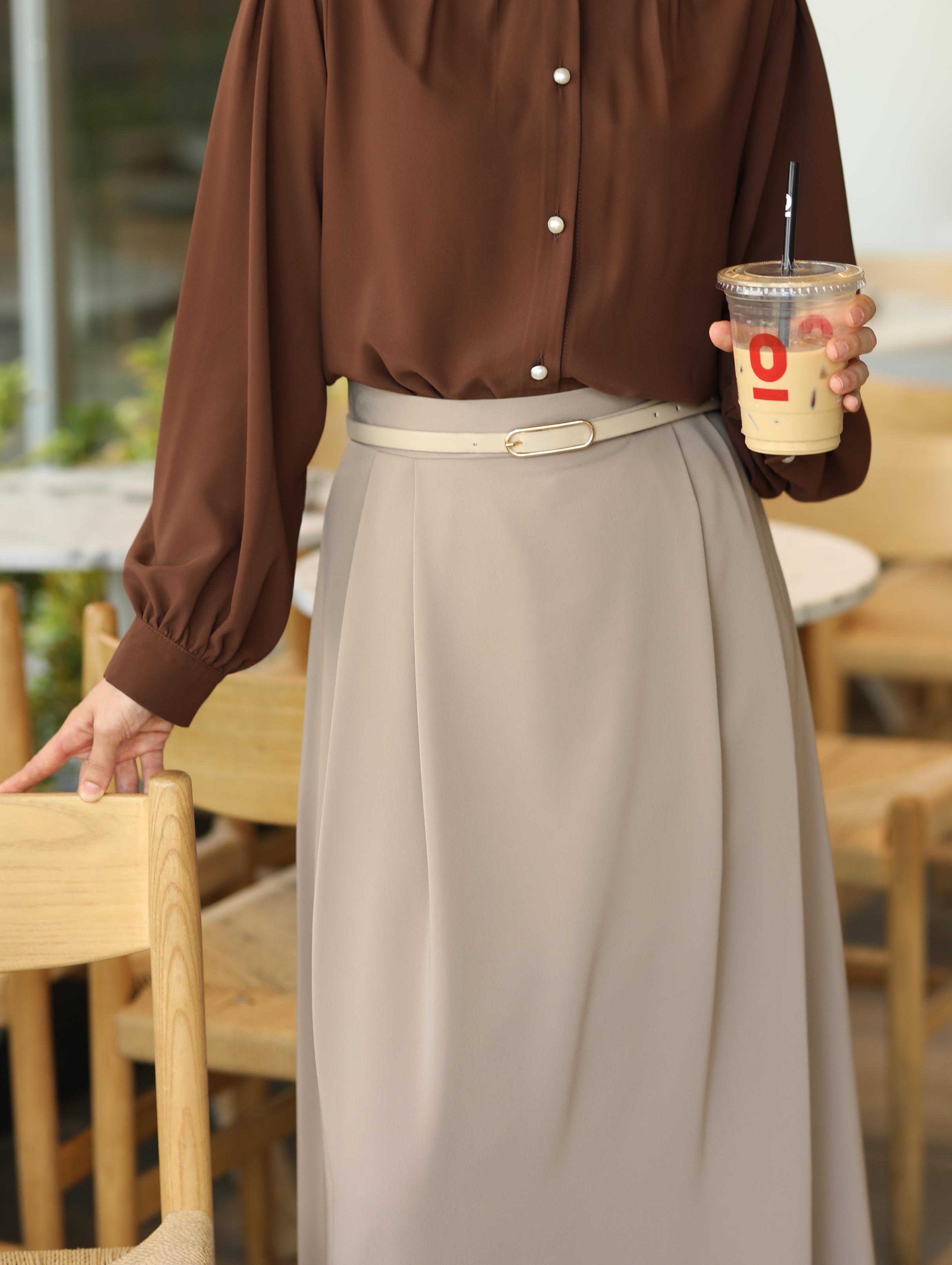 Çift Pileli A Kesim Etek Vizon