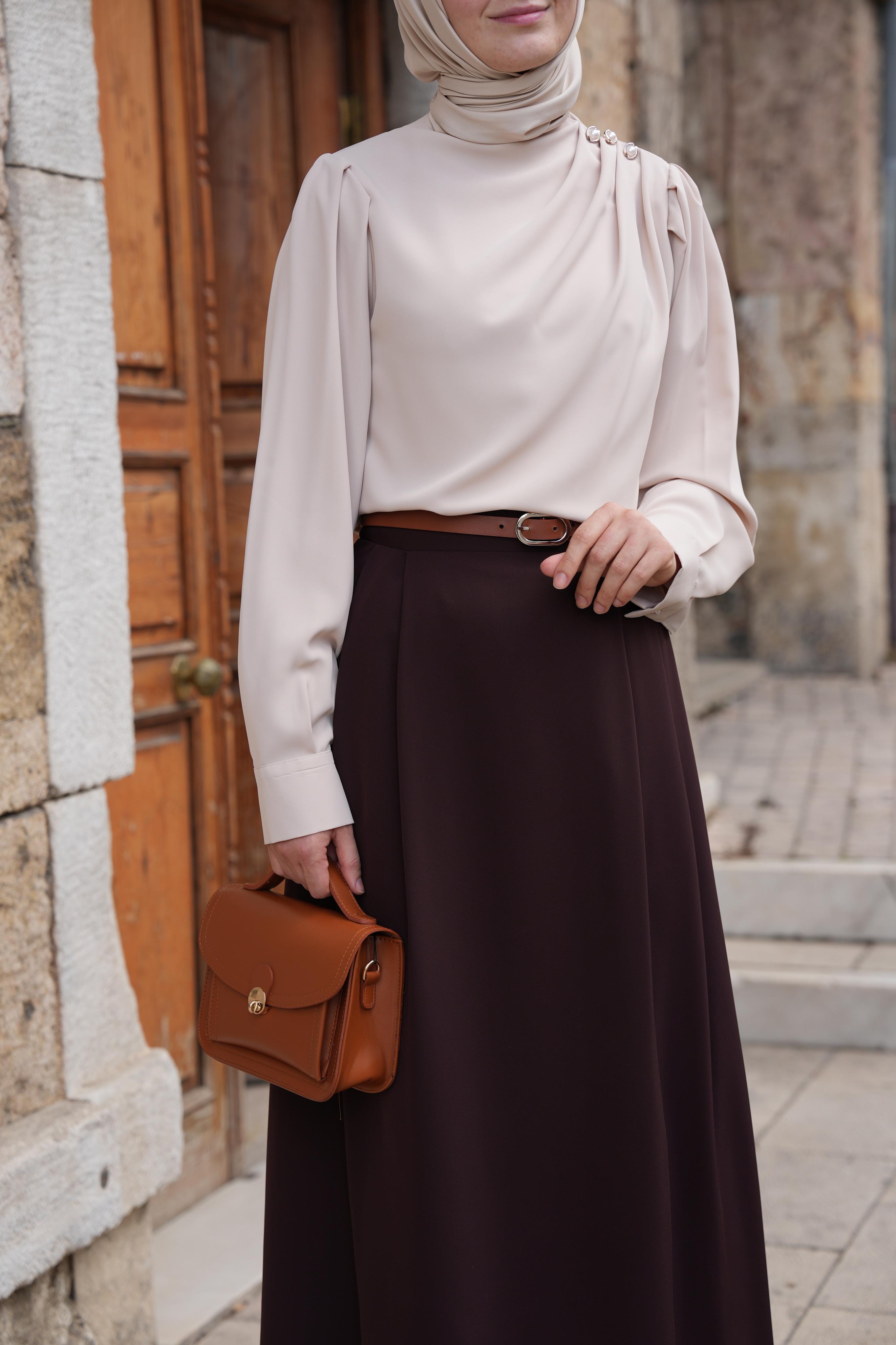 Çift Pileli A Kesim Etek Kahverengi