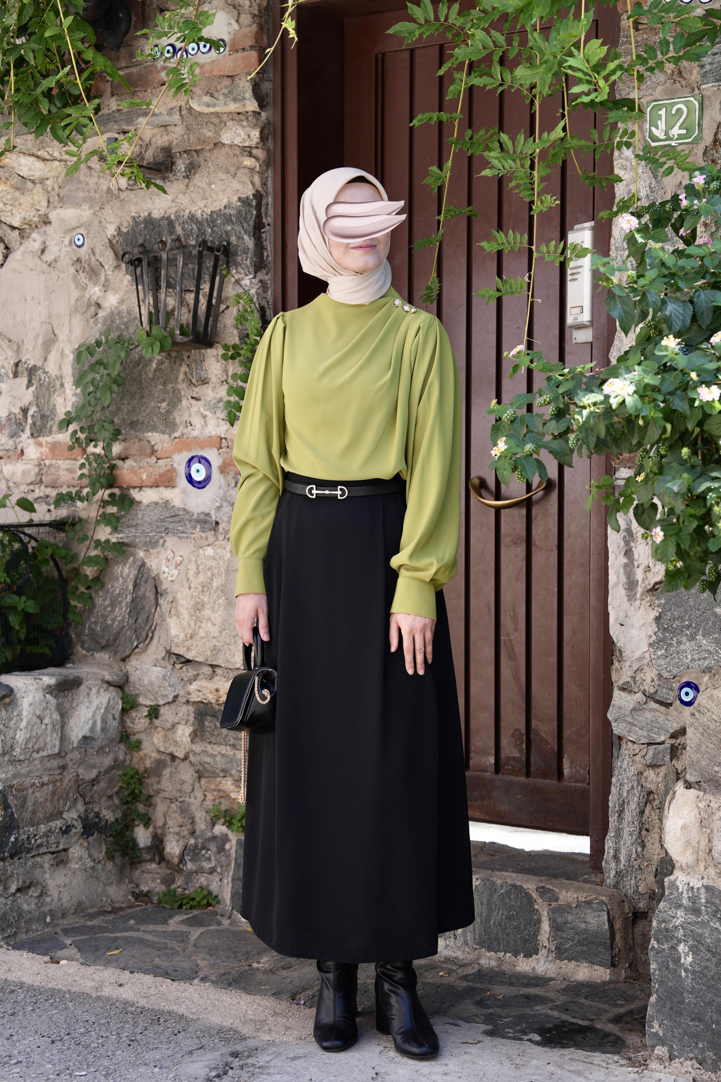 Çift Pileli A Kesim Etek Siyah