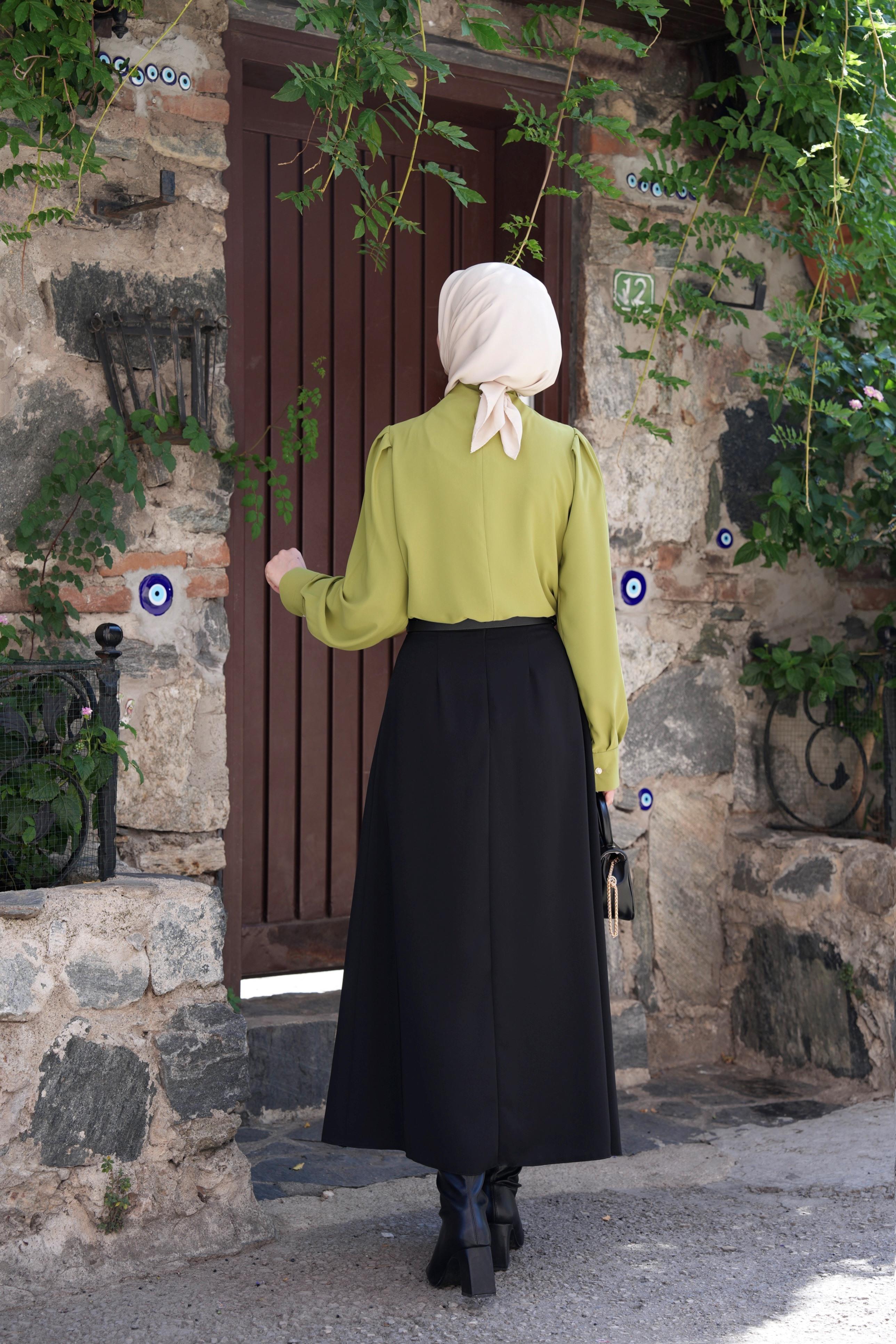 Çift Pileli A Kesim Etek Siyah