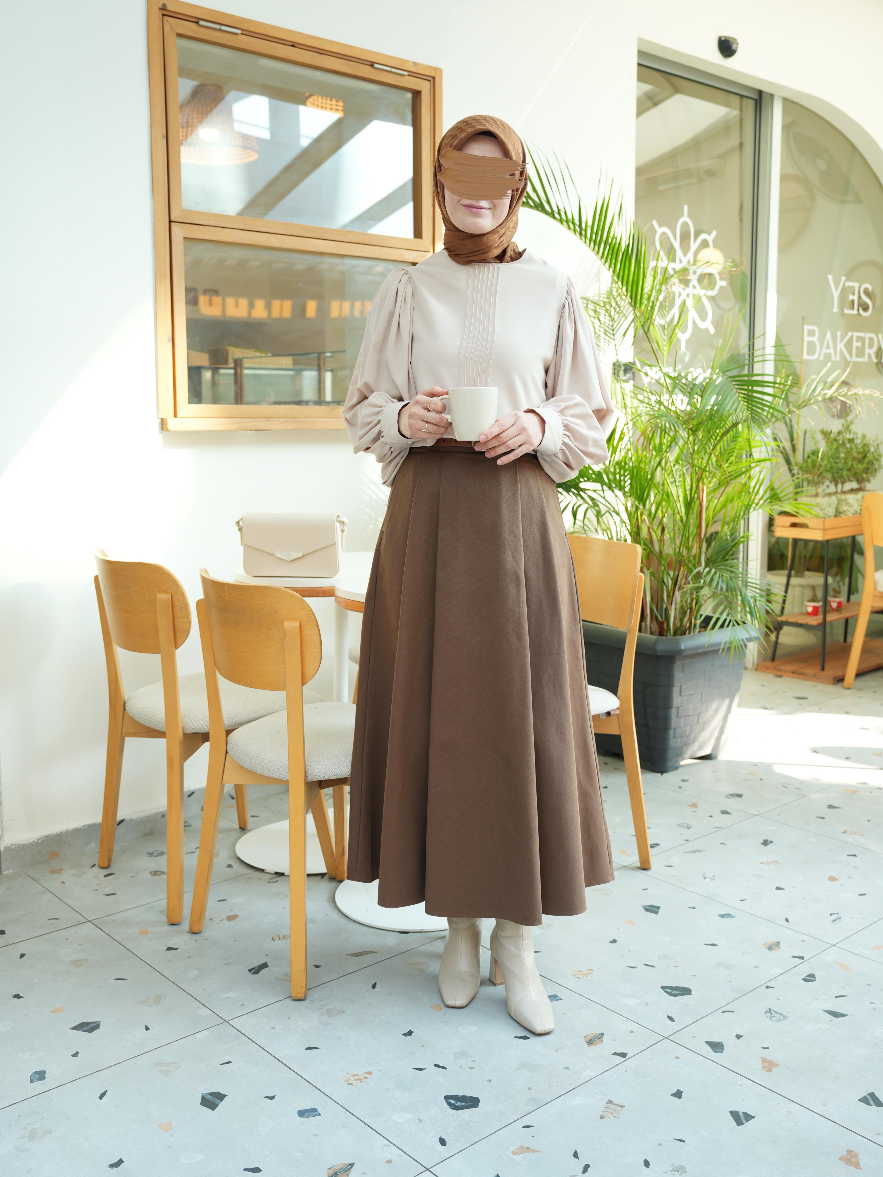 Denim Etek KAHVERENGİ