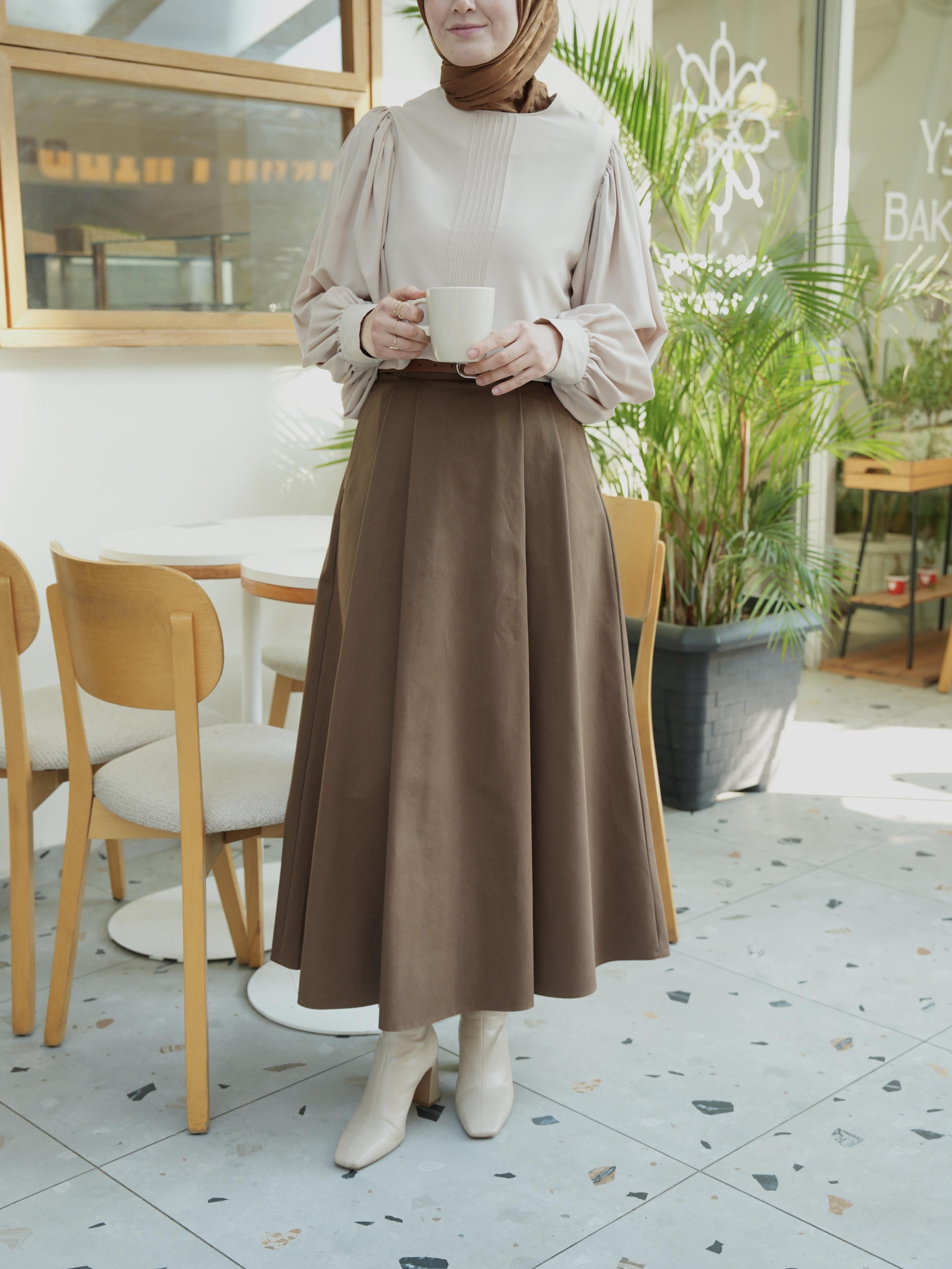 Denim Etek KAHVERENGİ