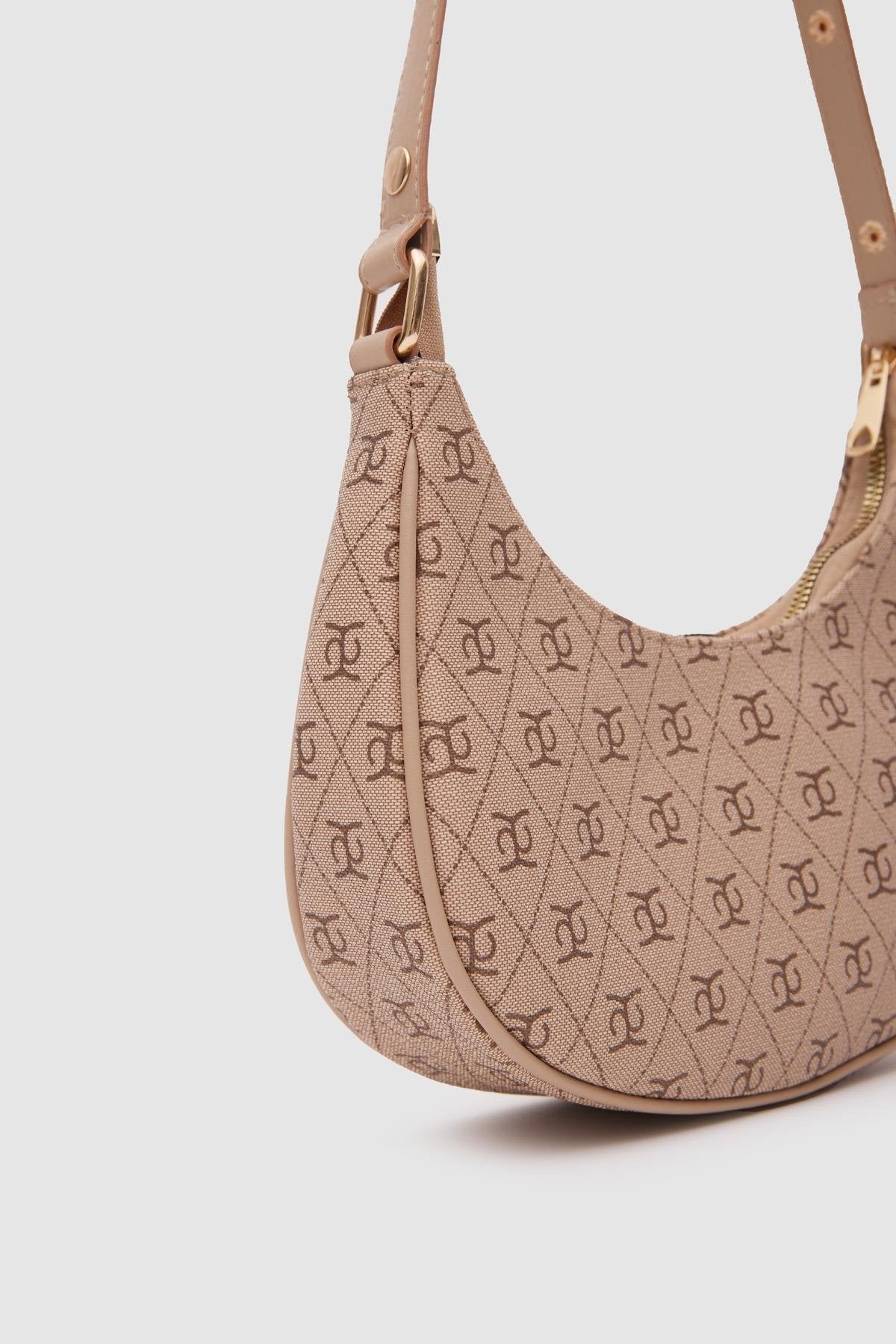 Desenli Deri Çanta Bej