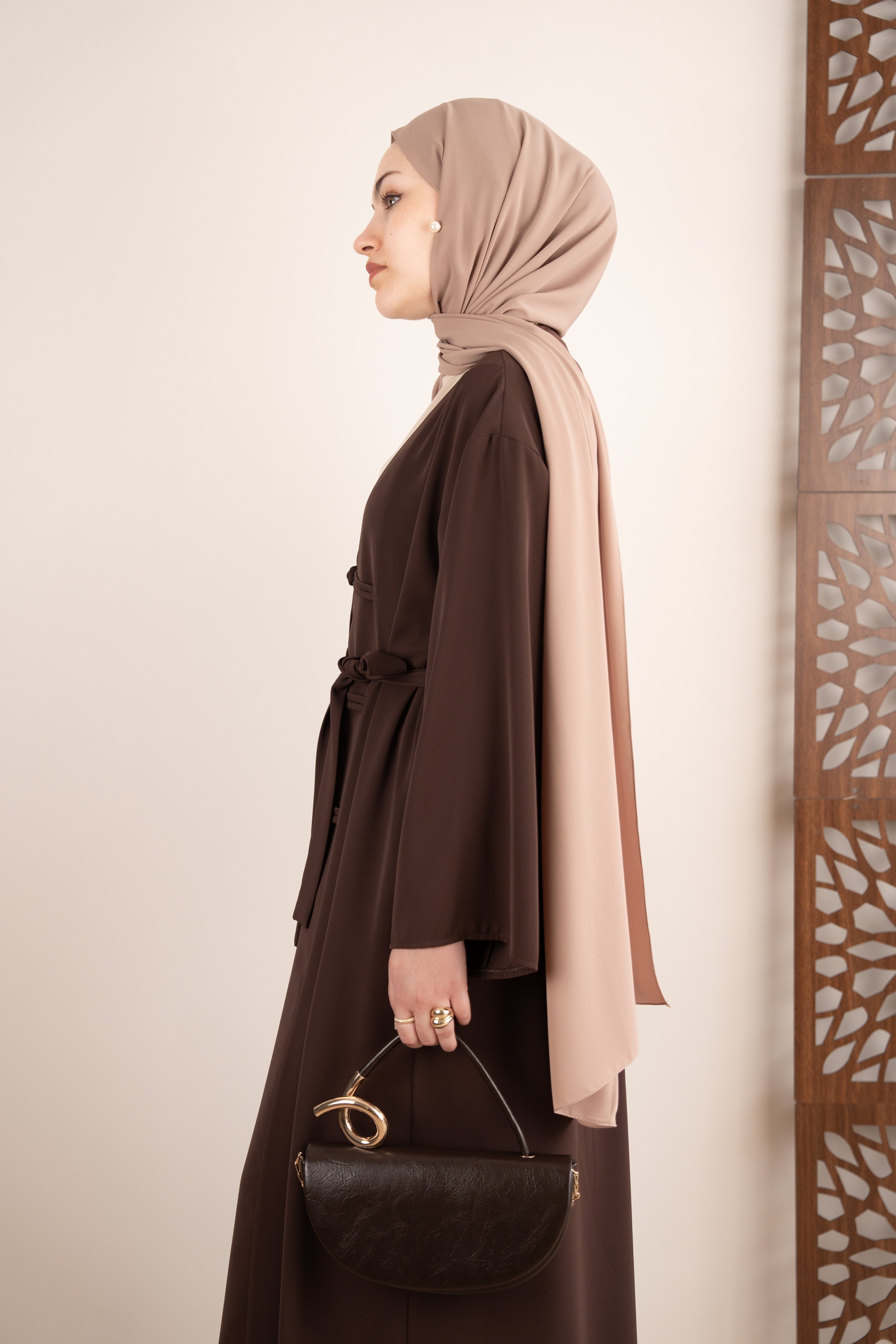 Şerit Düğmeli Abaya KAHVERENGİ