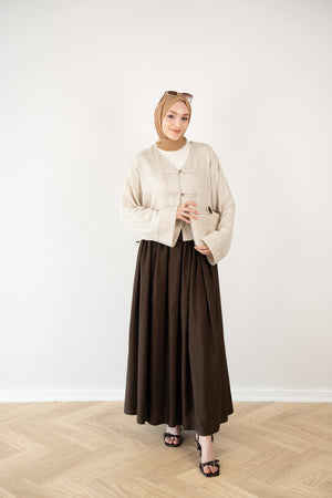 Keten Britli Kısa Kimono KREM