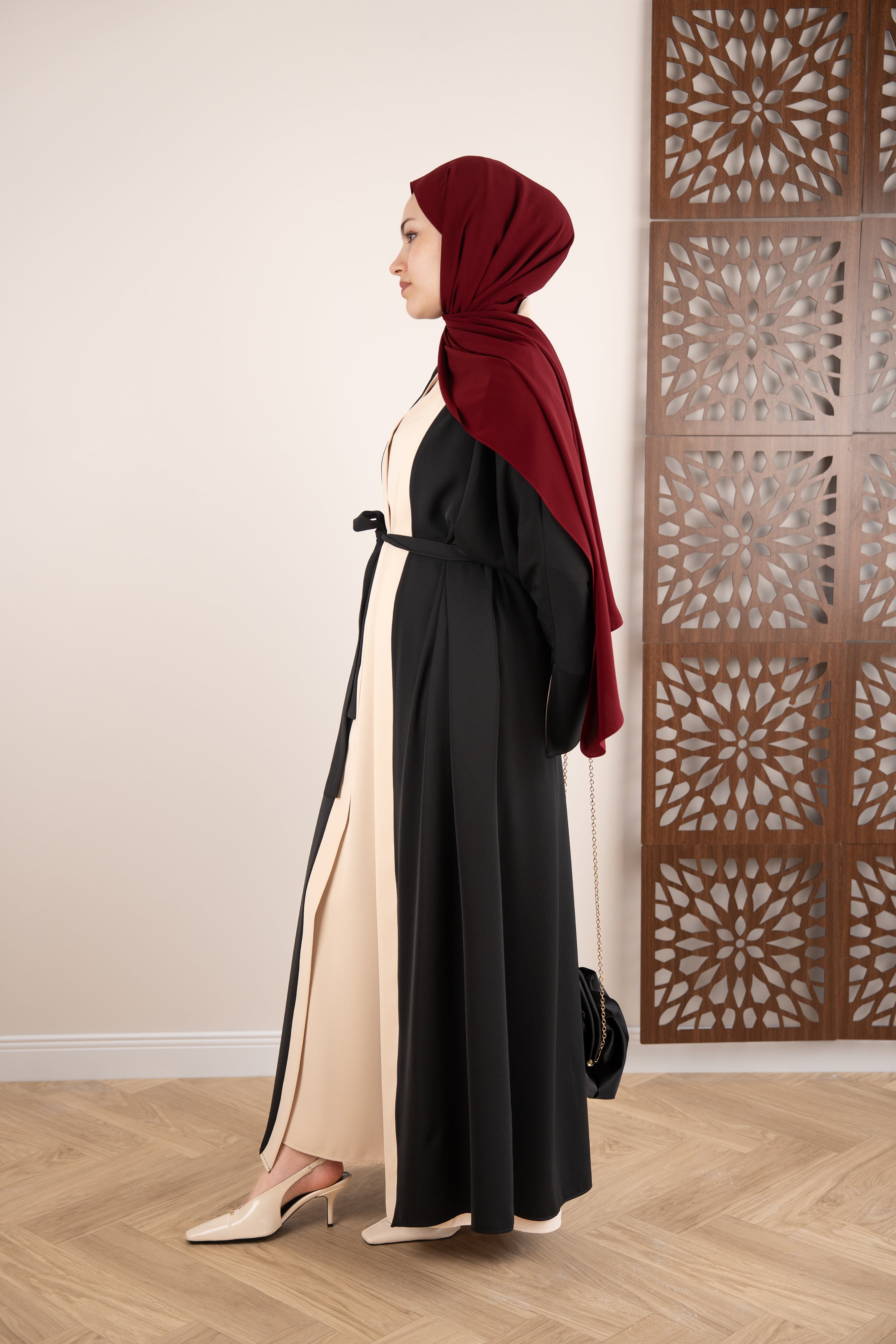 Garnili Abaya Takım Siyah-Bej