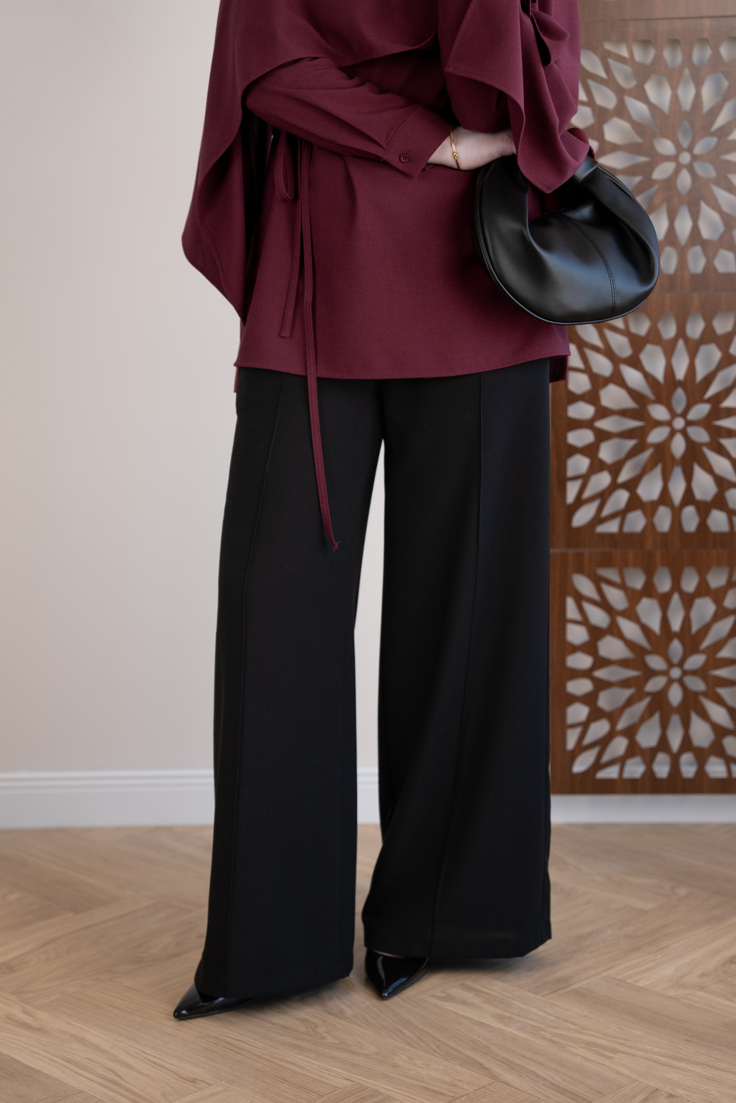 Dikiş Detaylı Palazzo Pantolon SİYAH