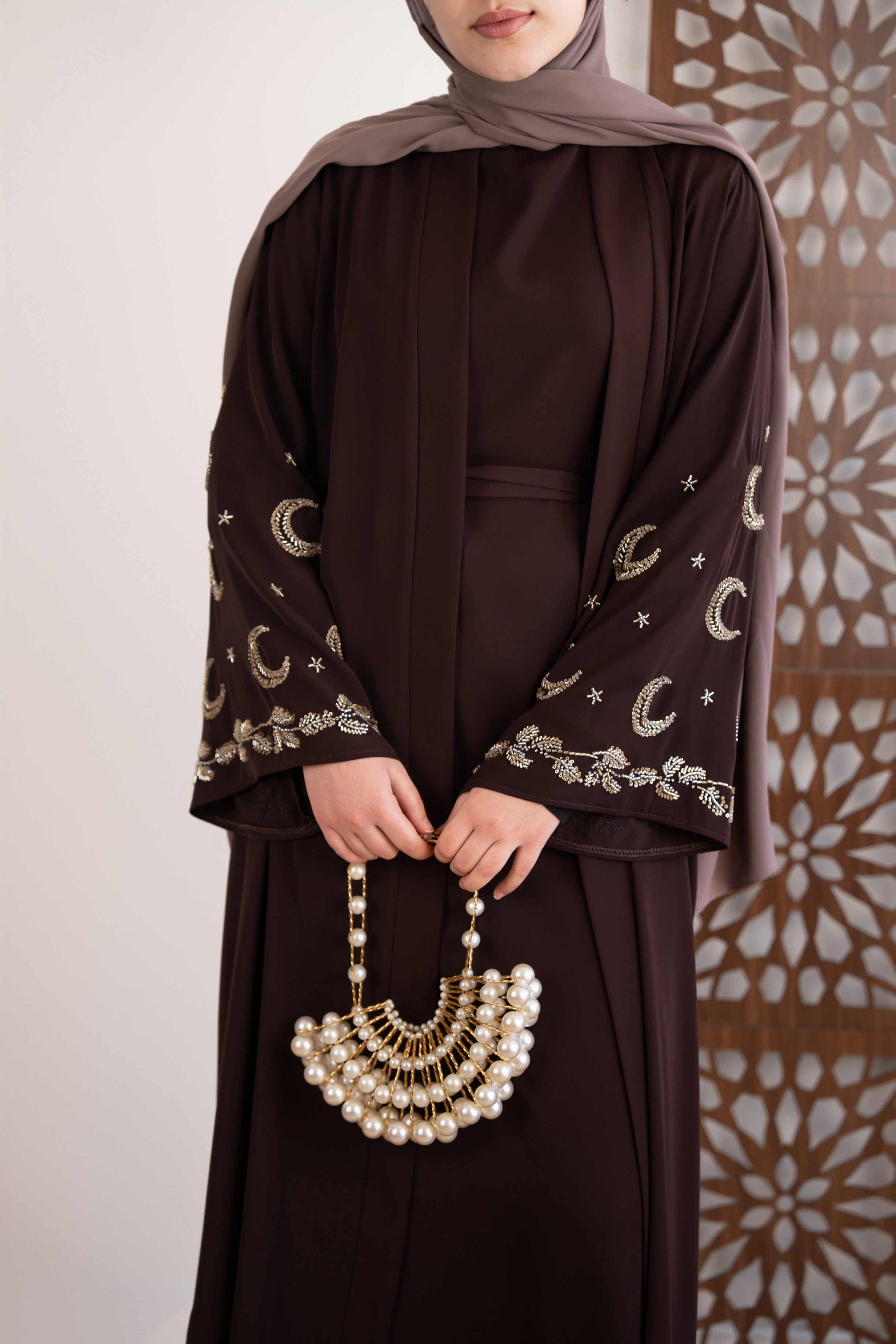 Moon Abaya Takım KAHVERENGİ