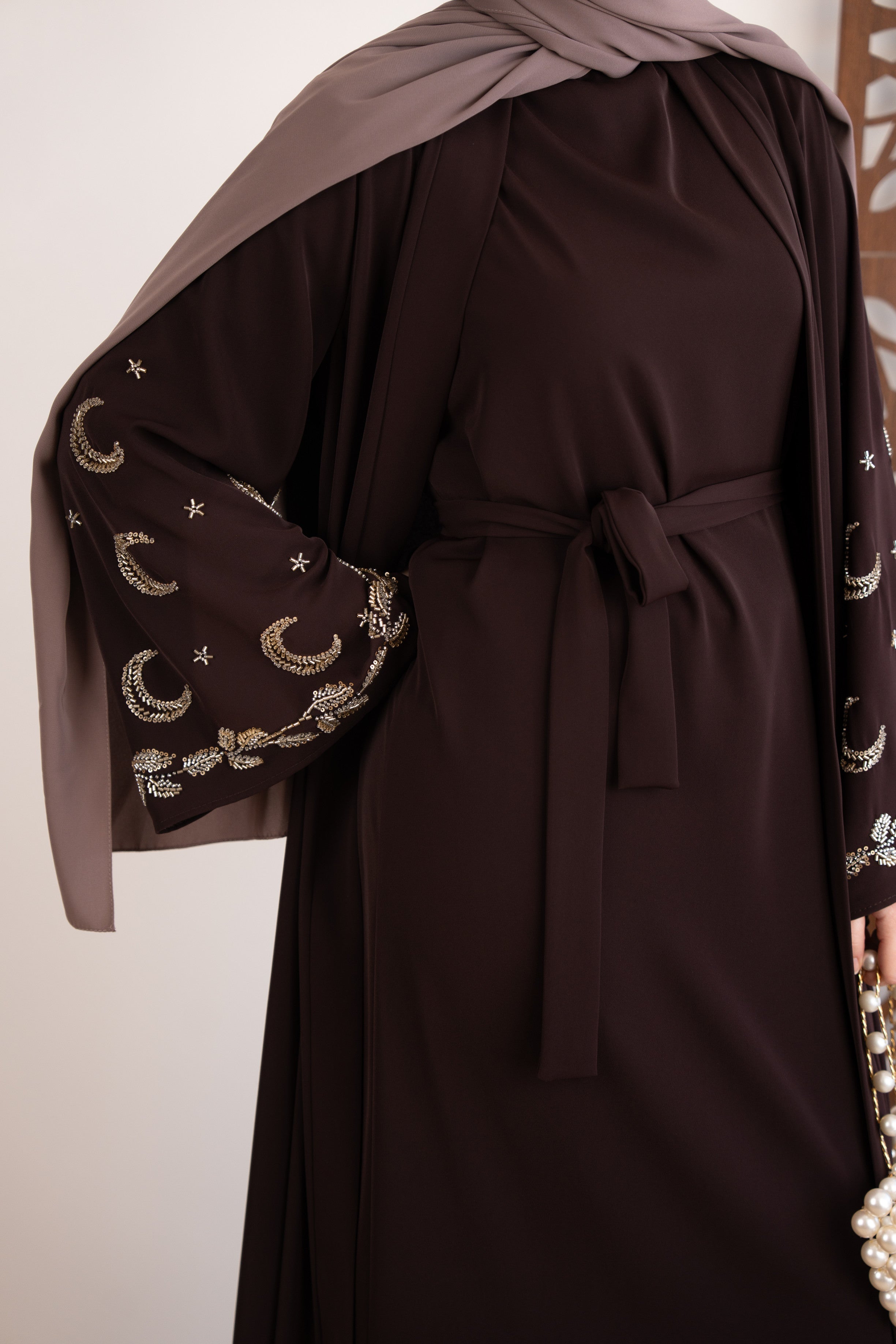 Moon Abaya Takım KAHVERENGİ