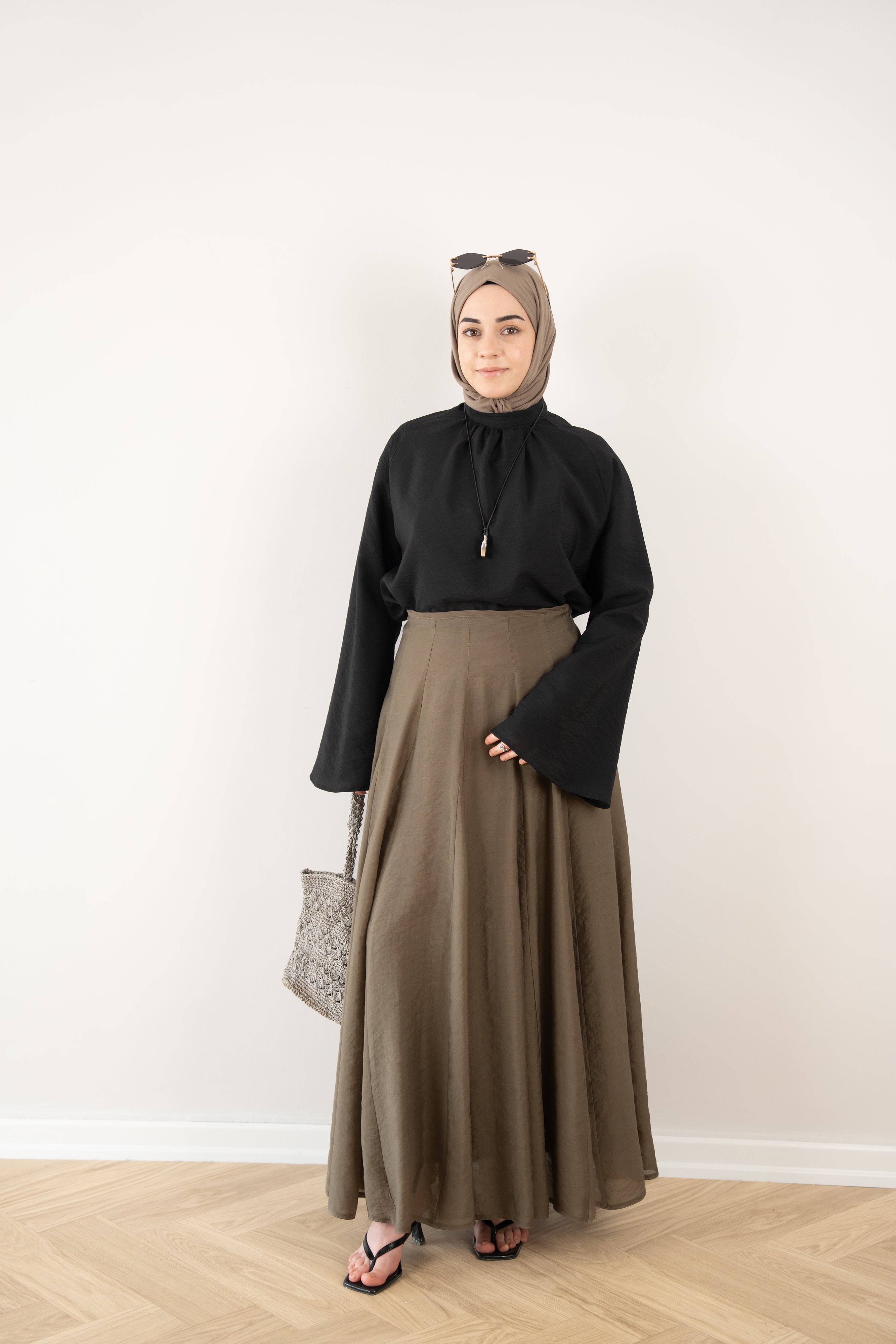 Flow Kup Dikişli Modal Etek KOYU VİZON