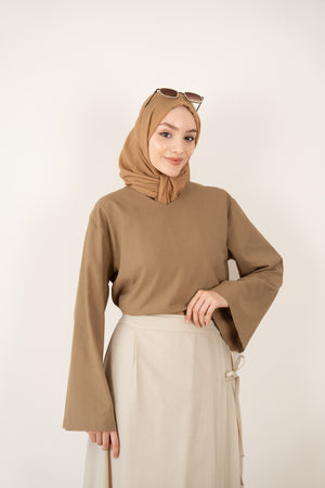 V Yaka Keten Bluz CAMEL
