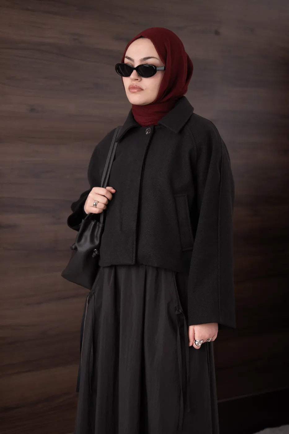 Kısa Kaşe Kaban Siyah