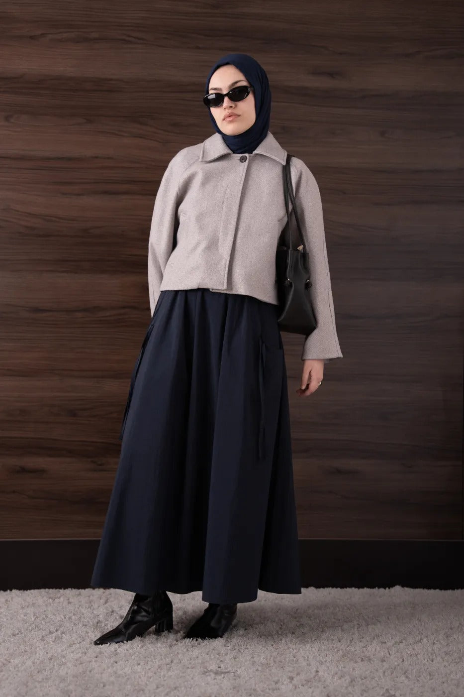 Kısa Kaşe Kaban Açık Gri