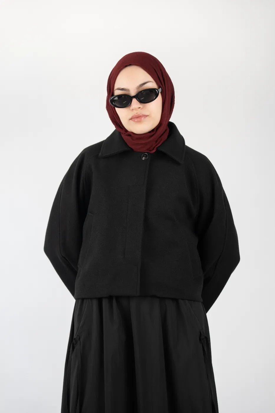 Kısa Kaşe Kaban Siyah