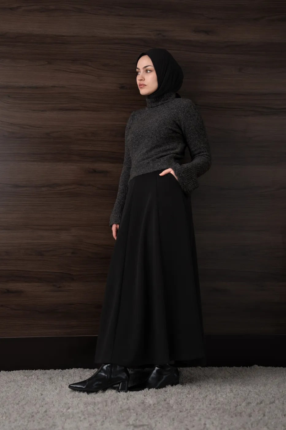 Modal Parçalı Etek Siyah