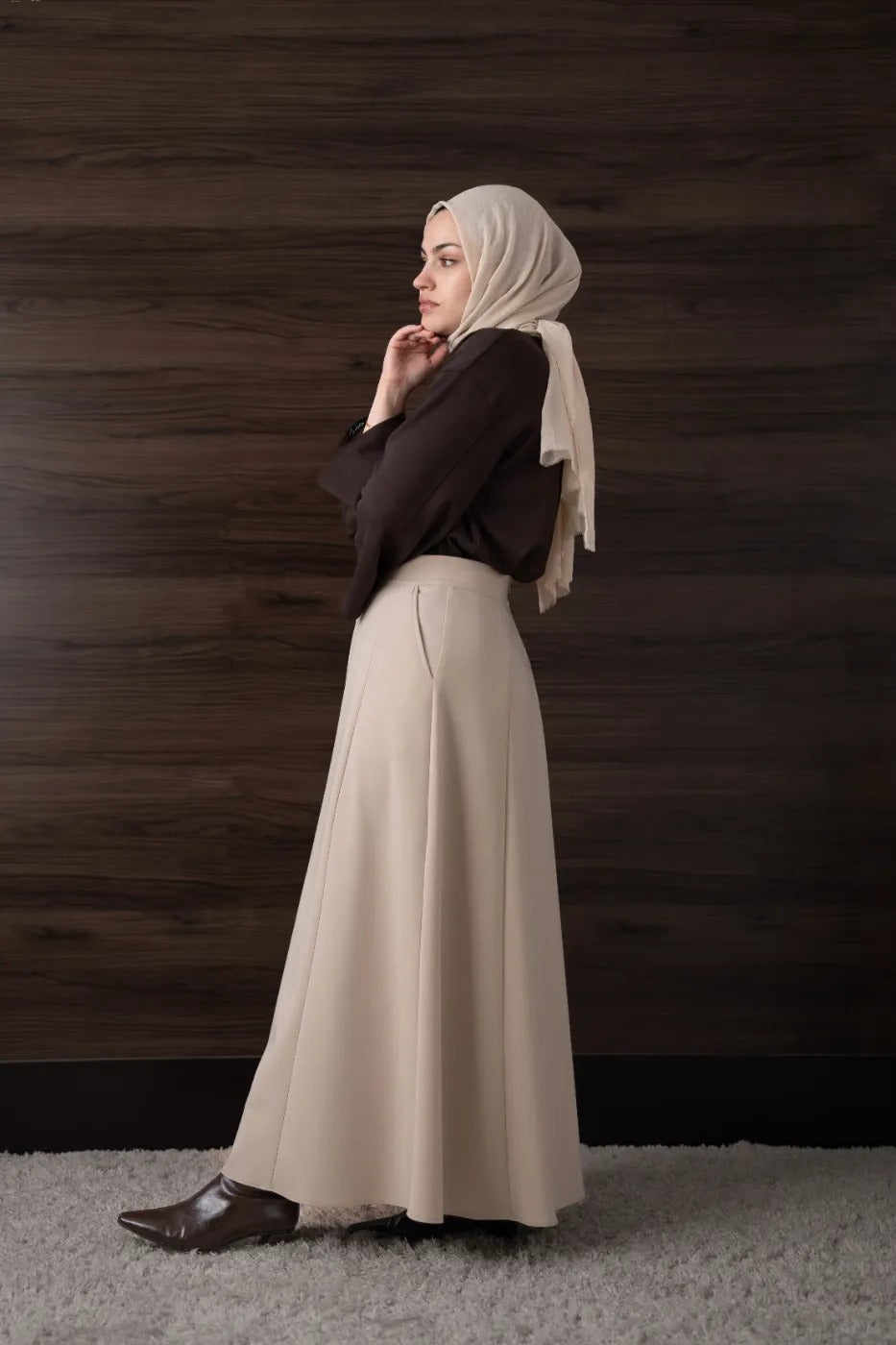 Modal Parçalı Etek BEJ