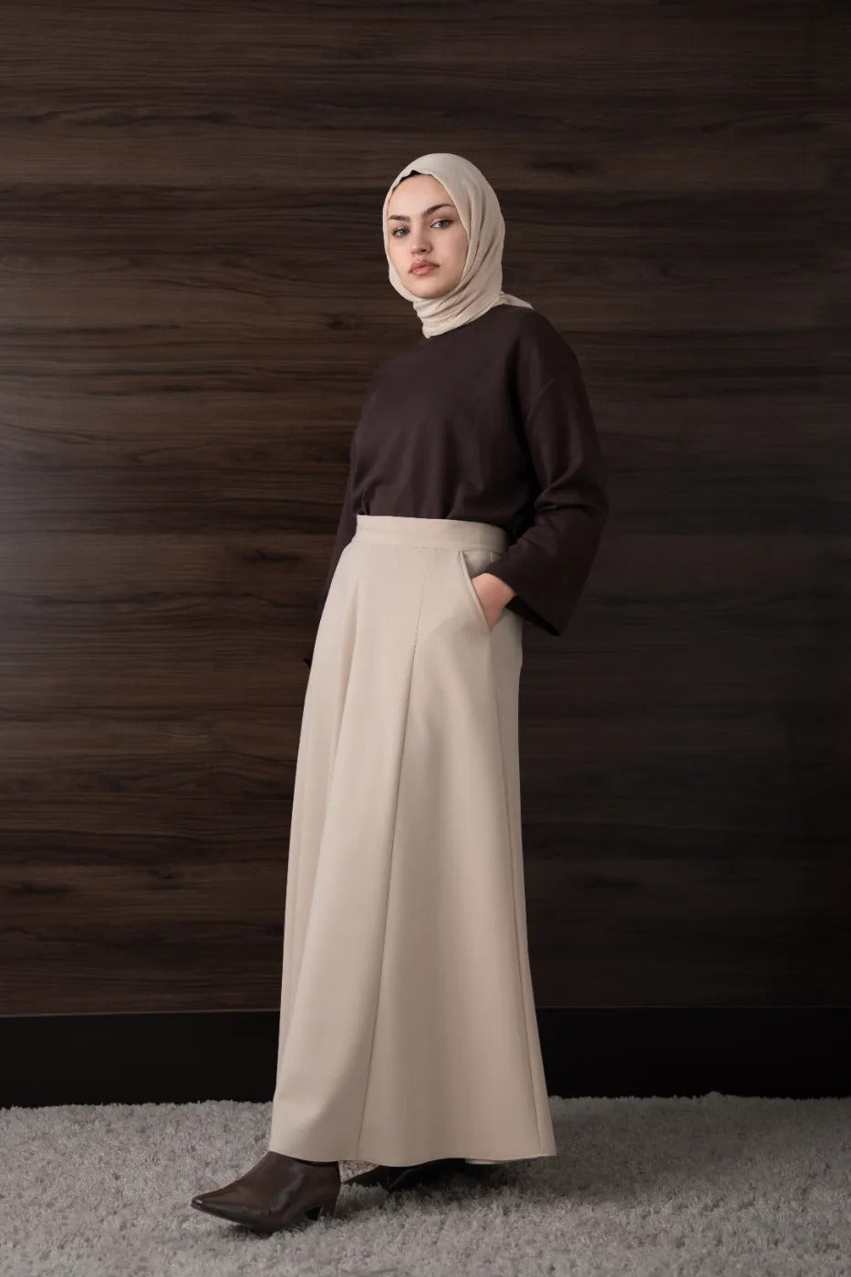 Modal Parçalı Etek Bej