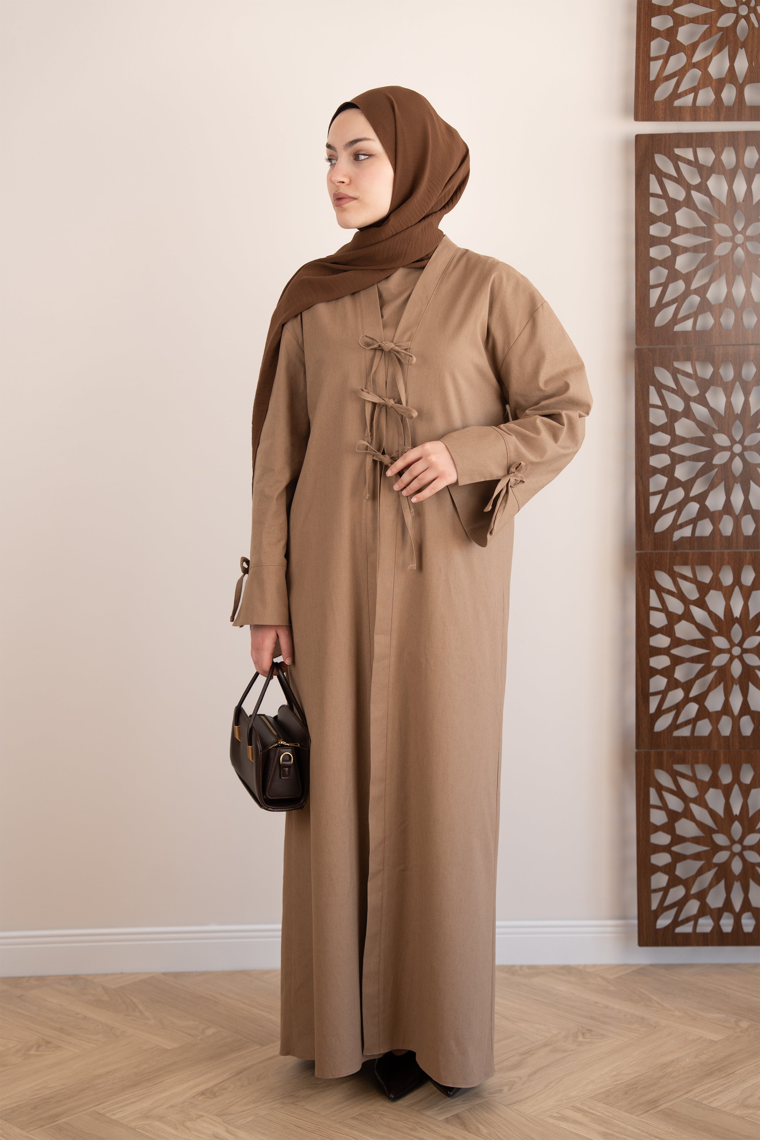 Keten Kimono İkili Takım Sütlü Kahve