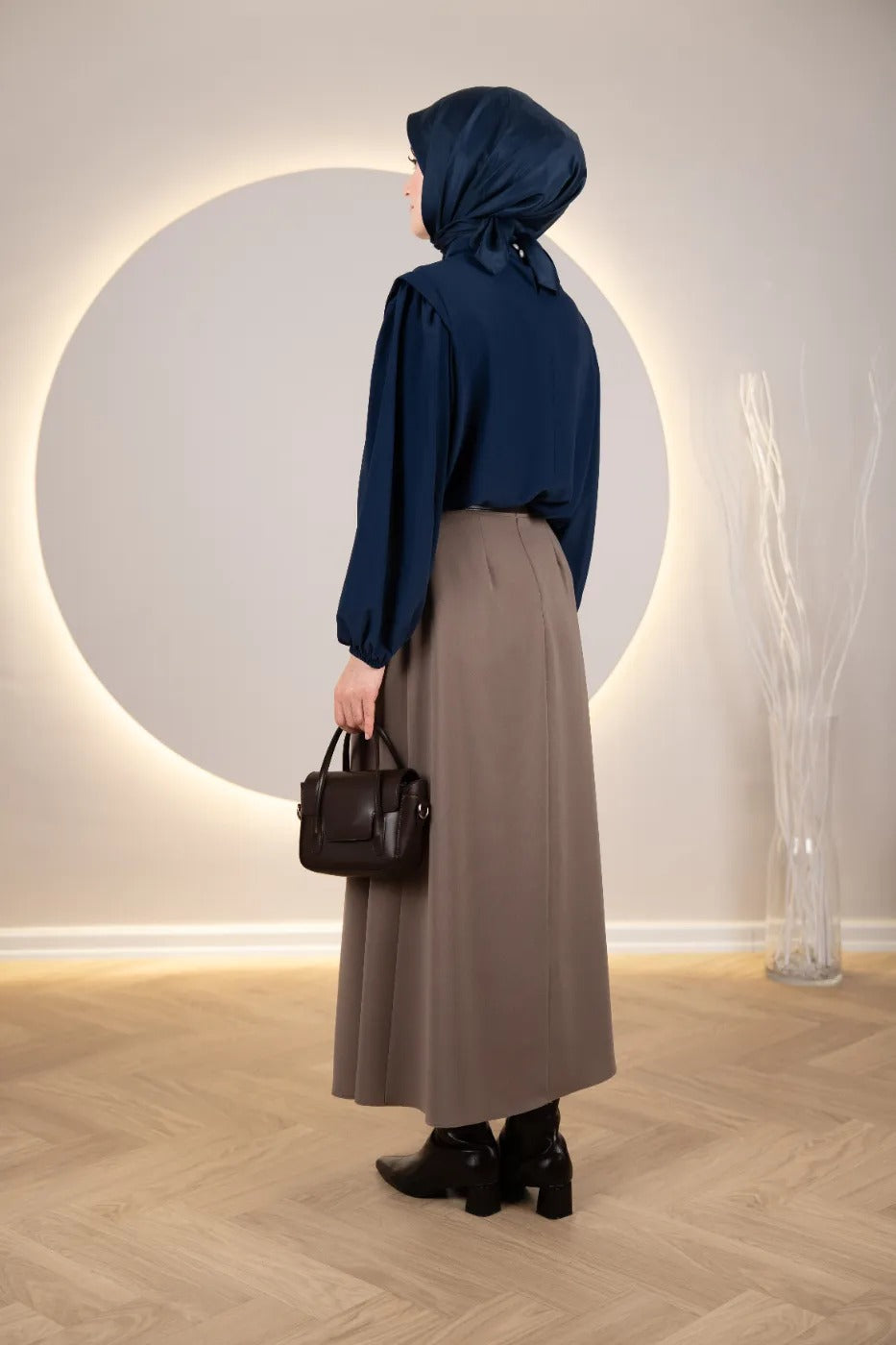 Çift Pileli A Kesim Etek VİZON