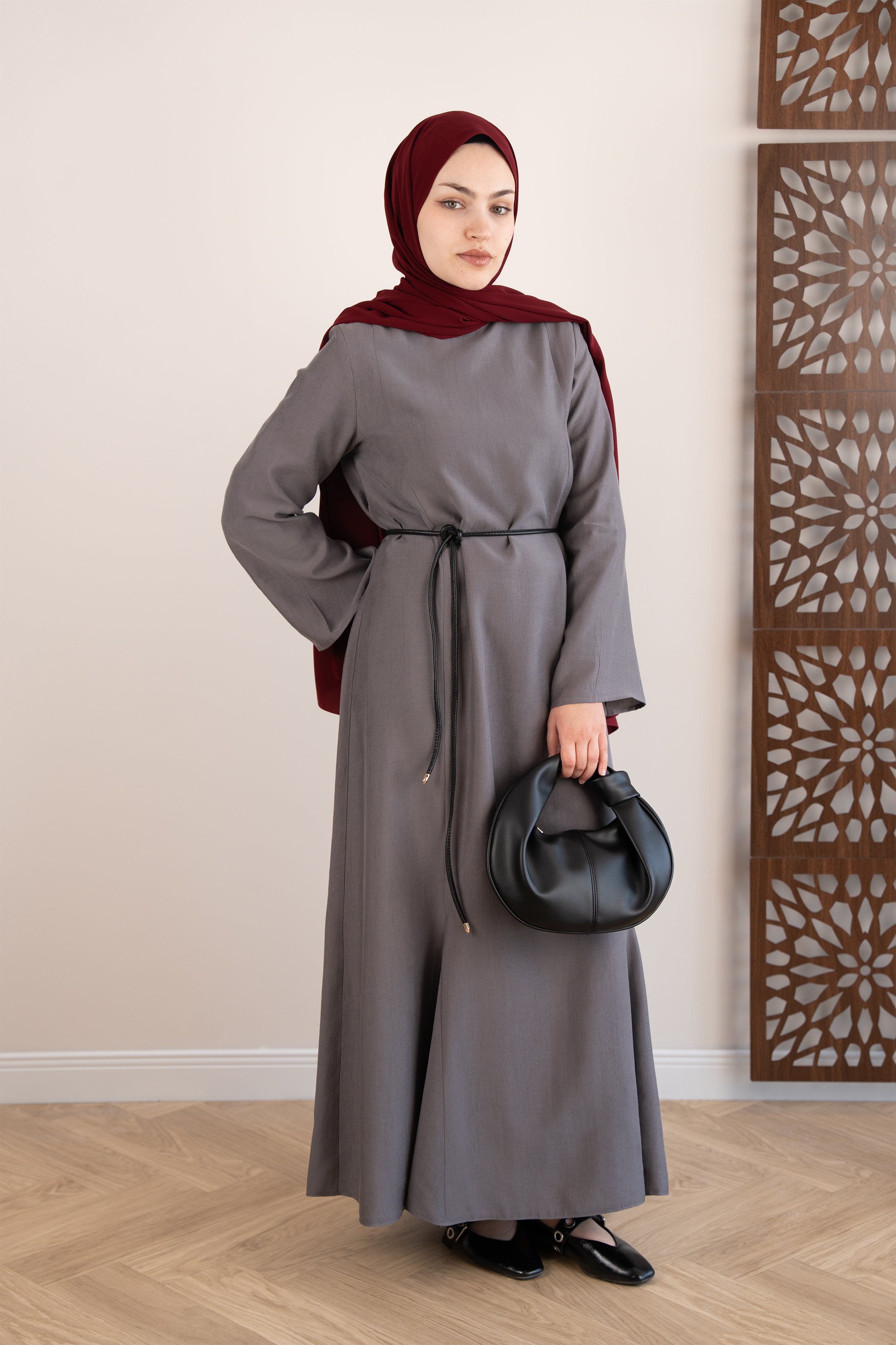 Godeli Modal Elbise GRİ