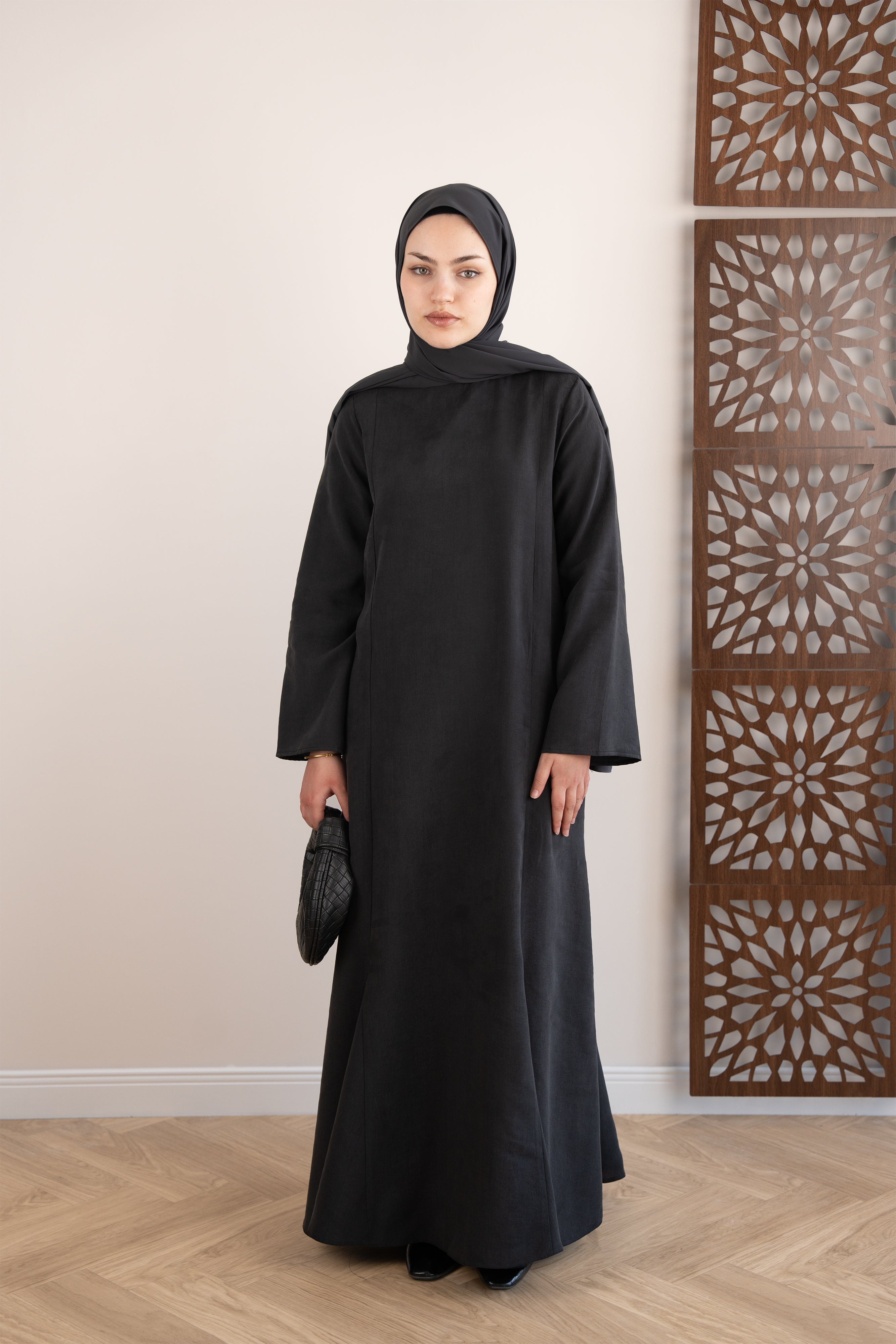 Godeli Modal Elbise Dumanlı Siyah