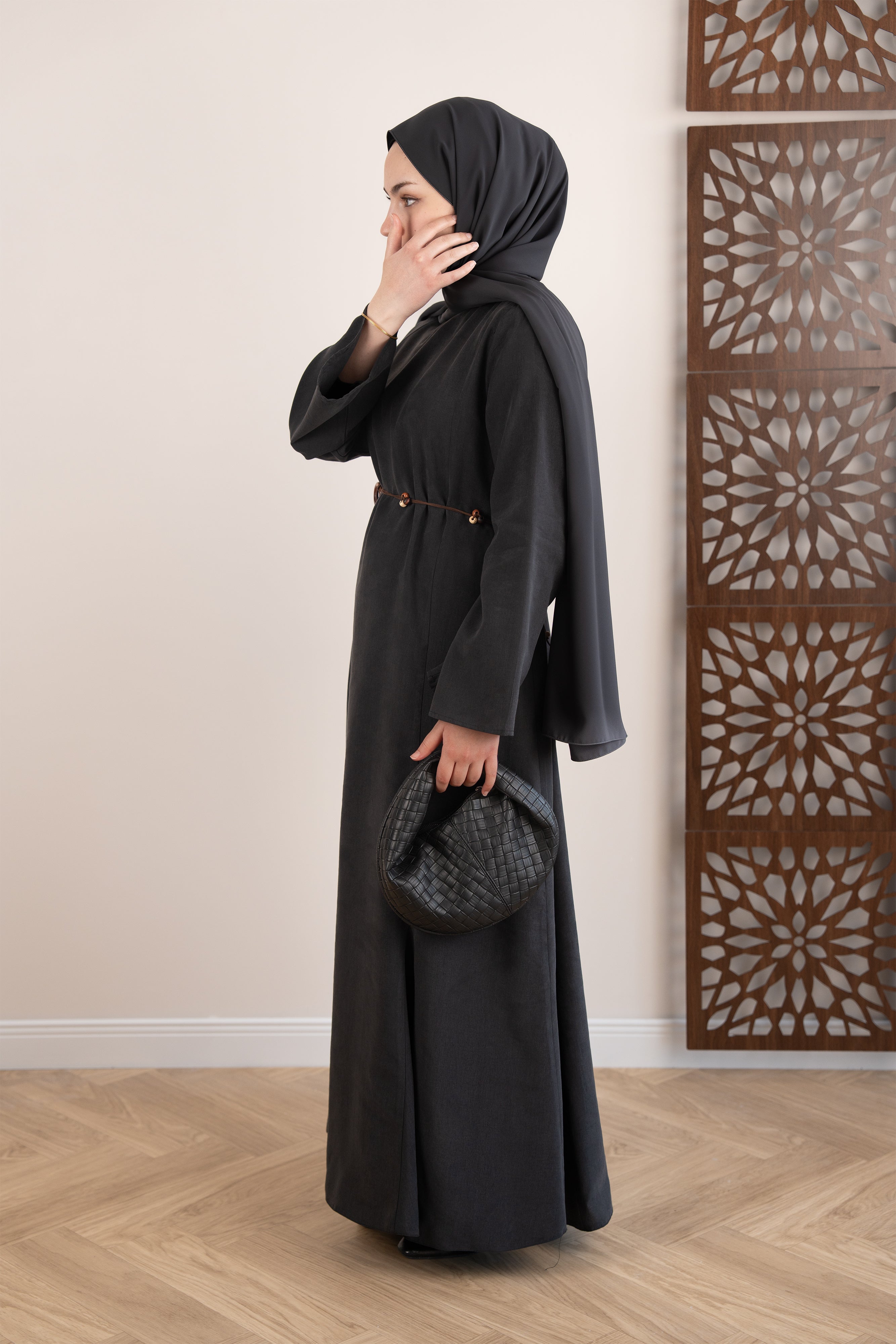 Godeli Modal Elbise Dumanlı Siyah