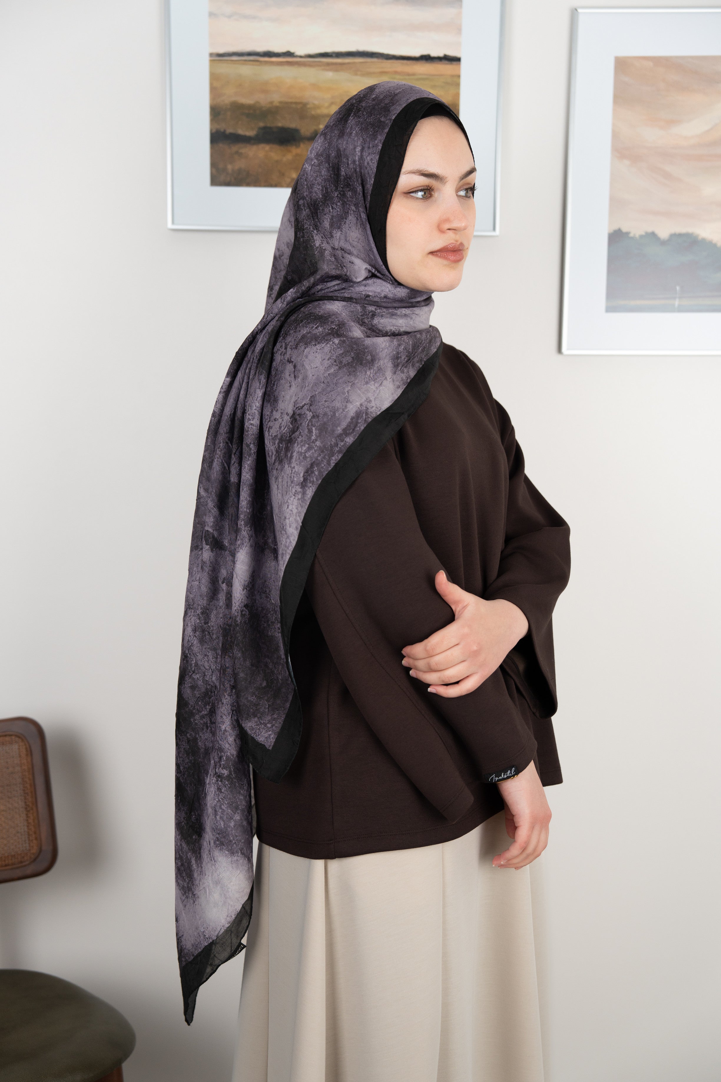 Bulut Desen Şal Antik Mor