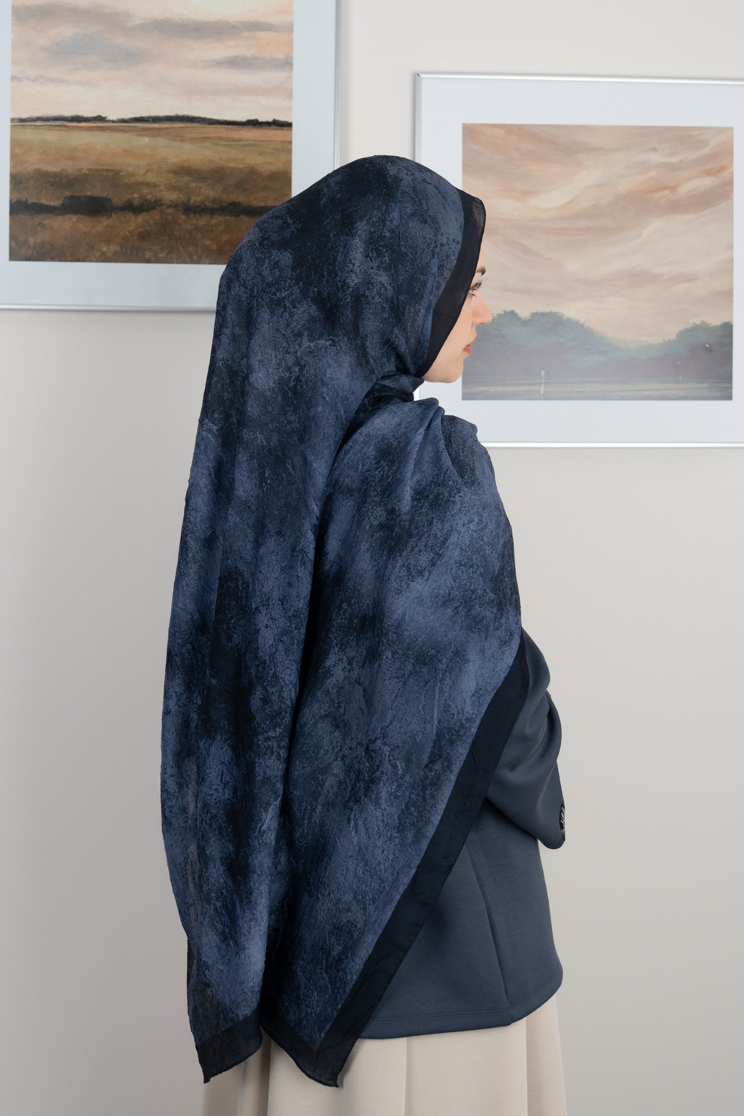 Bulut Desen Şal LACİVERT