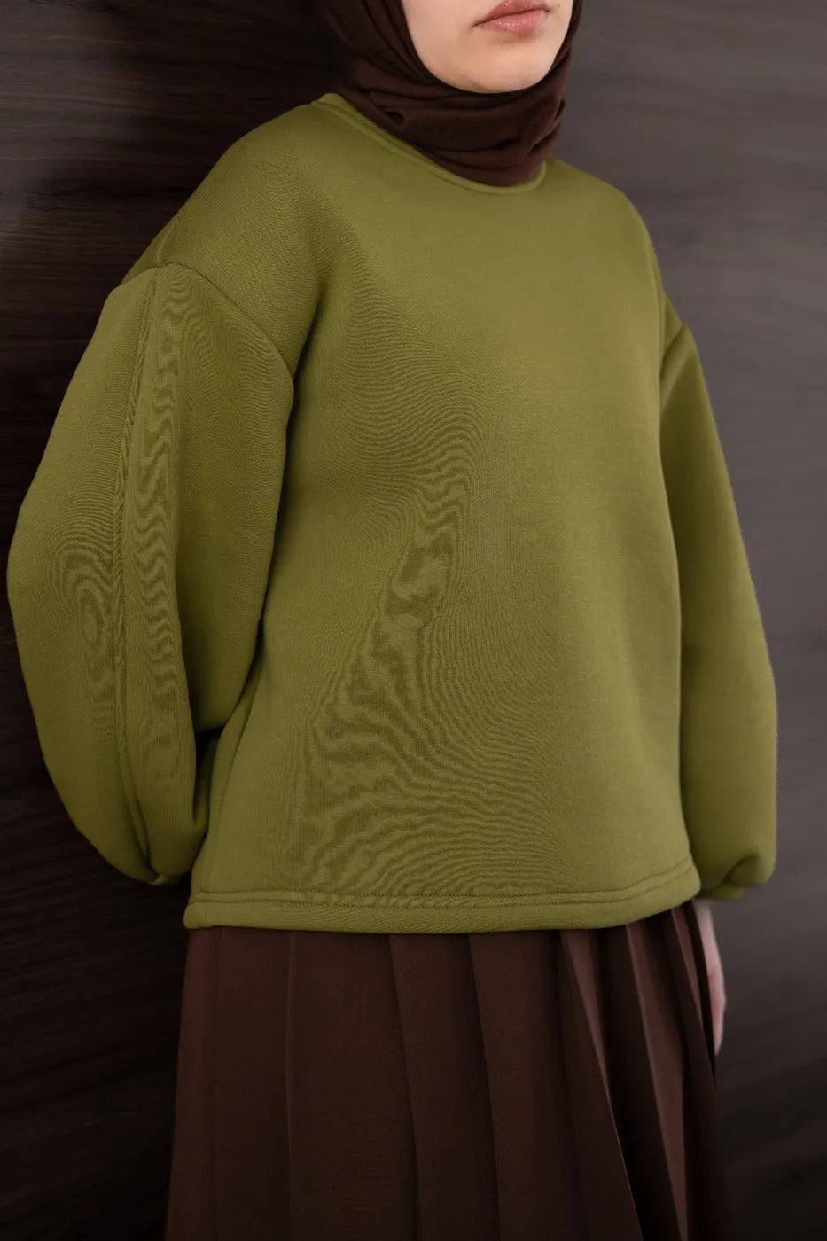Bomber Kollu Basıc Sweatshirt YAĞ YEŞİLİ