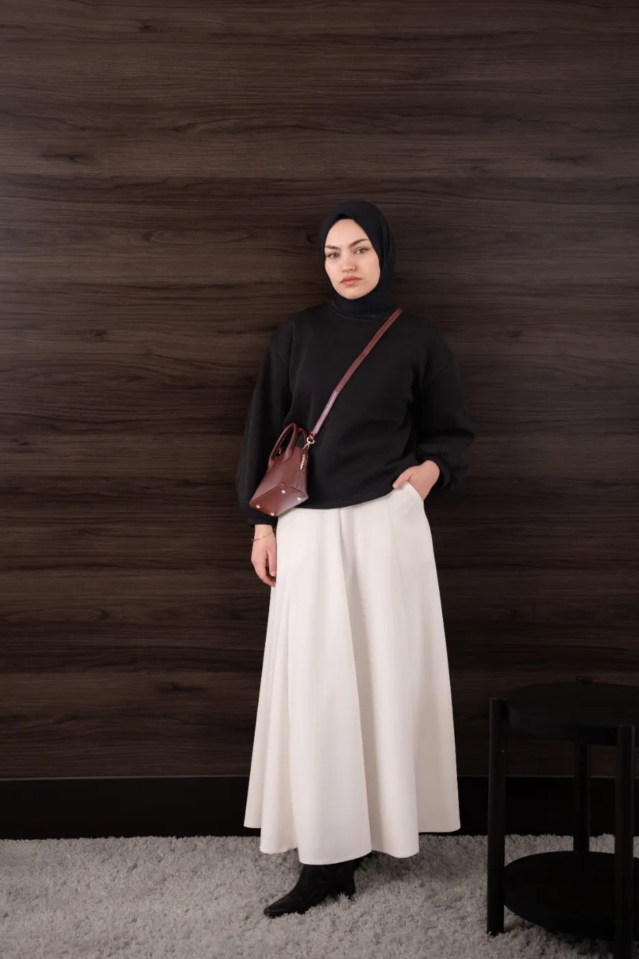 Modal Parçalı Etek Kırık Beyaz