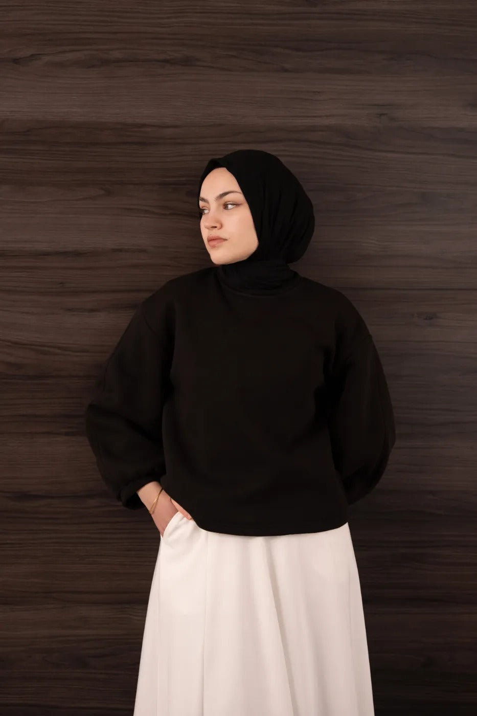 Bomber Kollu Basıc Sweatshirt Siyah