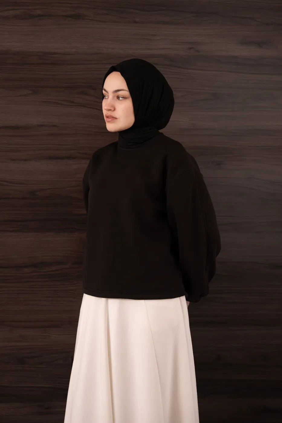 Bomber Kollu Basıc Sweatshirt Siyah