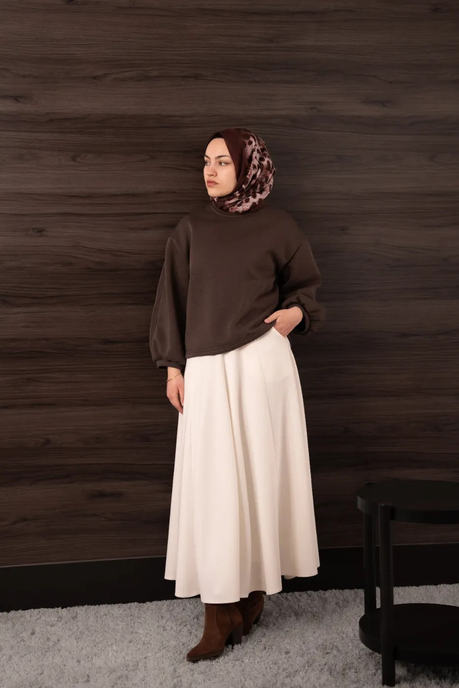 Bomber Kollu Basıc Sweatshirt KAHVERENGİ